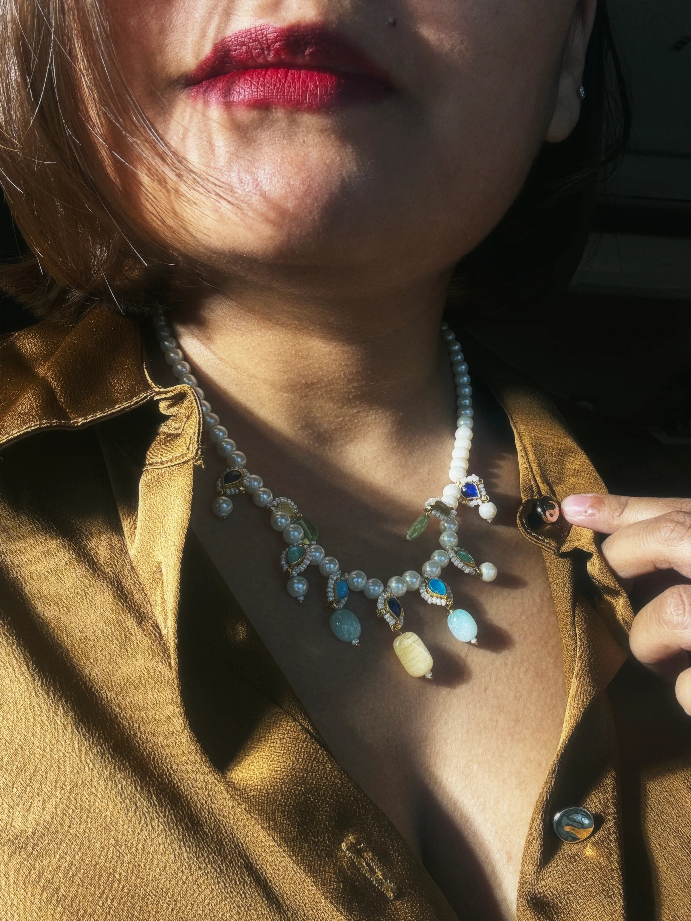 Tuscany Pearl Necklace With Pink Mint Touch