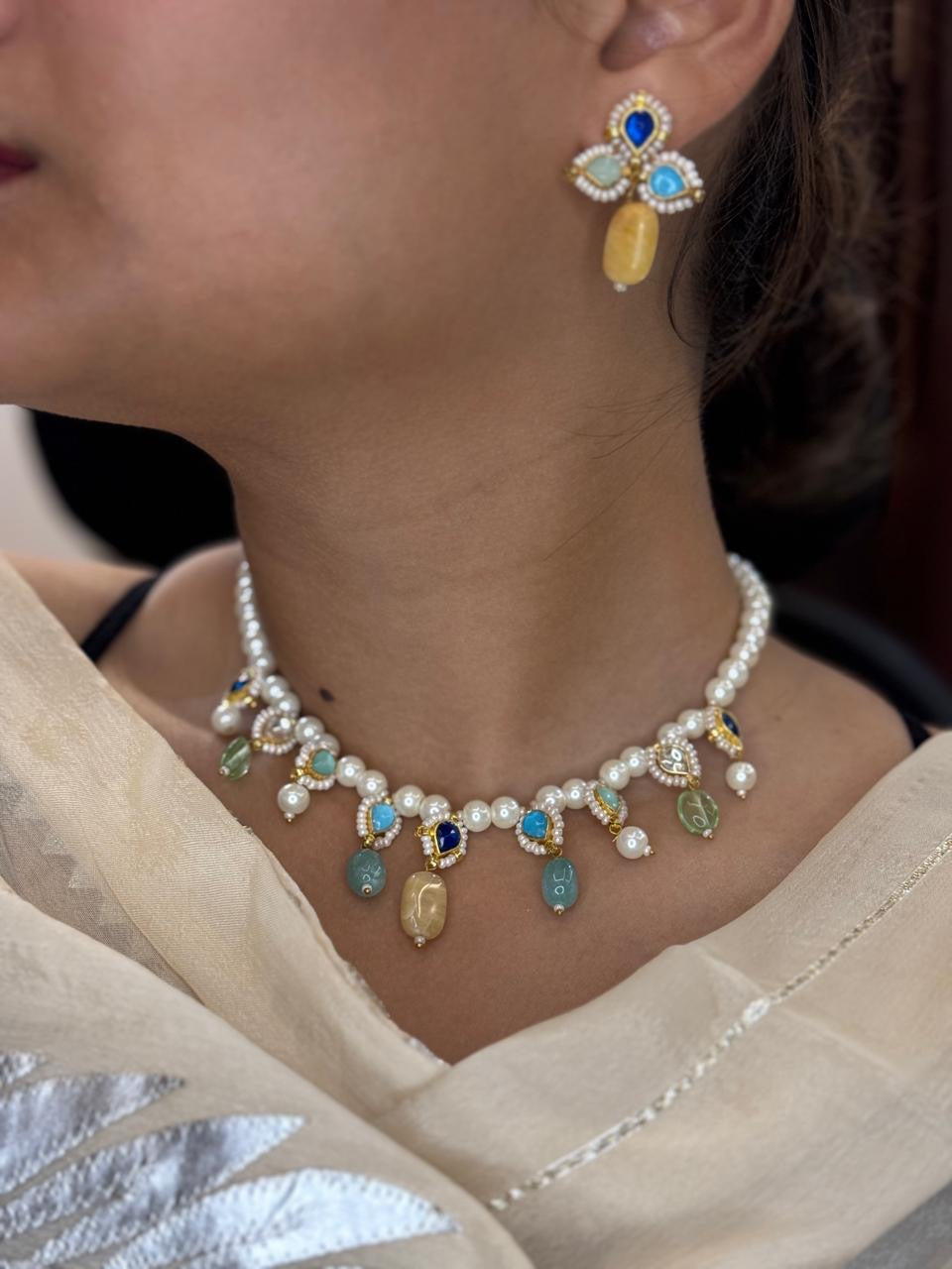 Tuscany Pearl Necklace With Pink Mint Touch