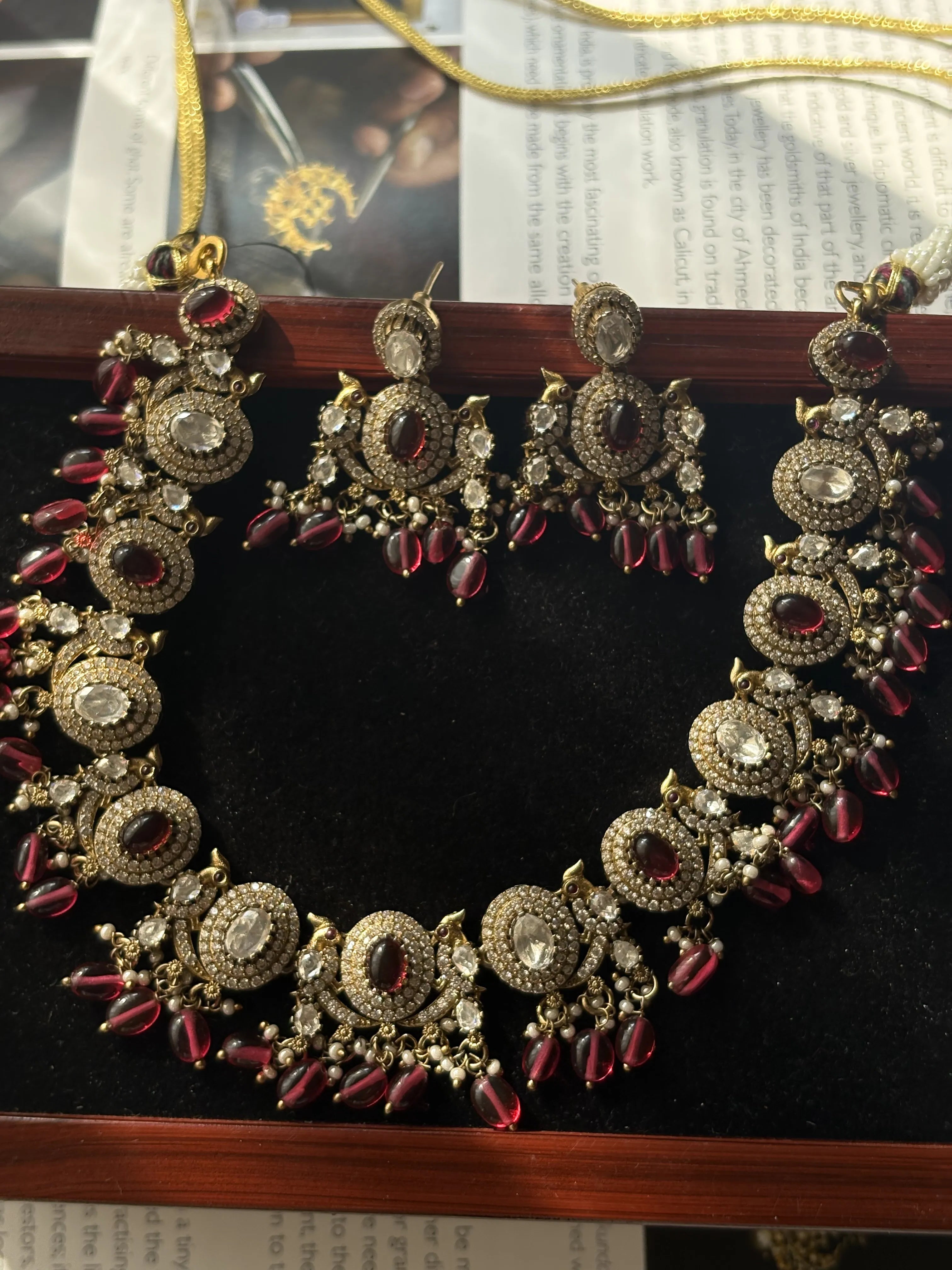 Avira Ruby Necklace With White Moissanite Stones