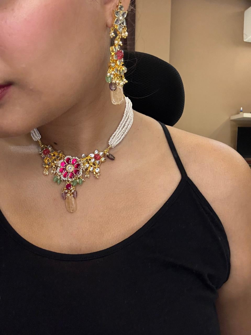 Paachi Kundan Multicolor Choker with Semi Precious Stones