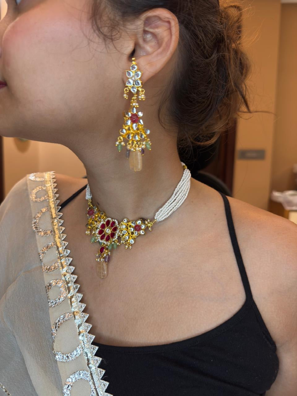 Paachi Kundan Multicolor Choker with Semi Precious Stones