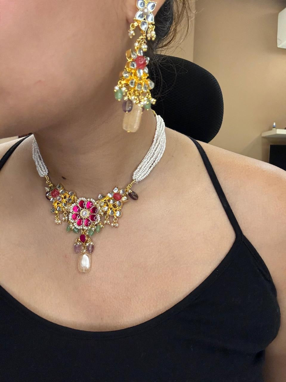 Paachi Kundan Multicolor Choker with Semi Precious Stones