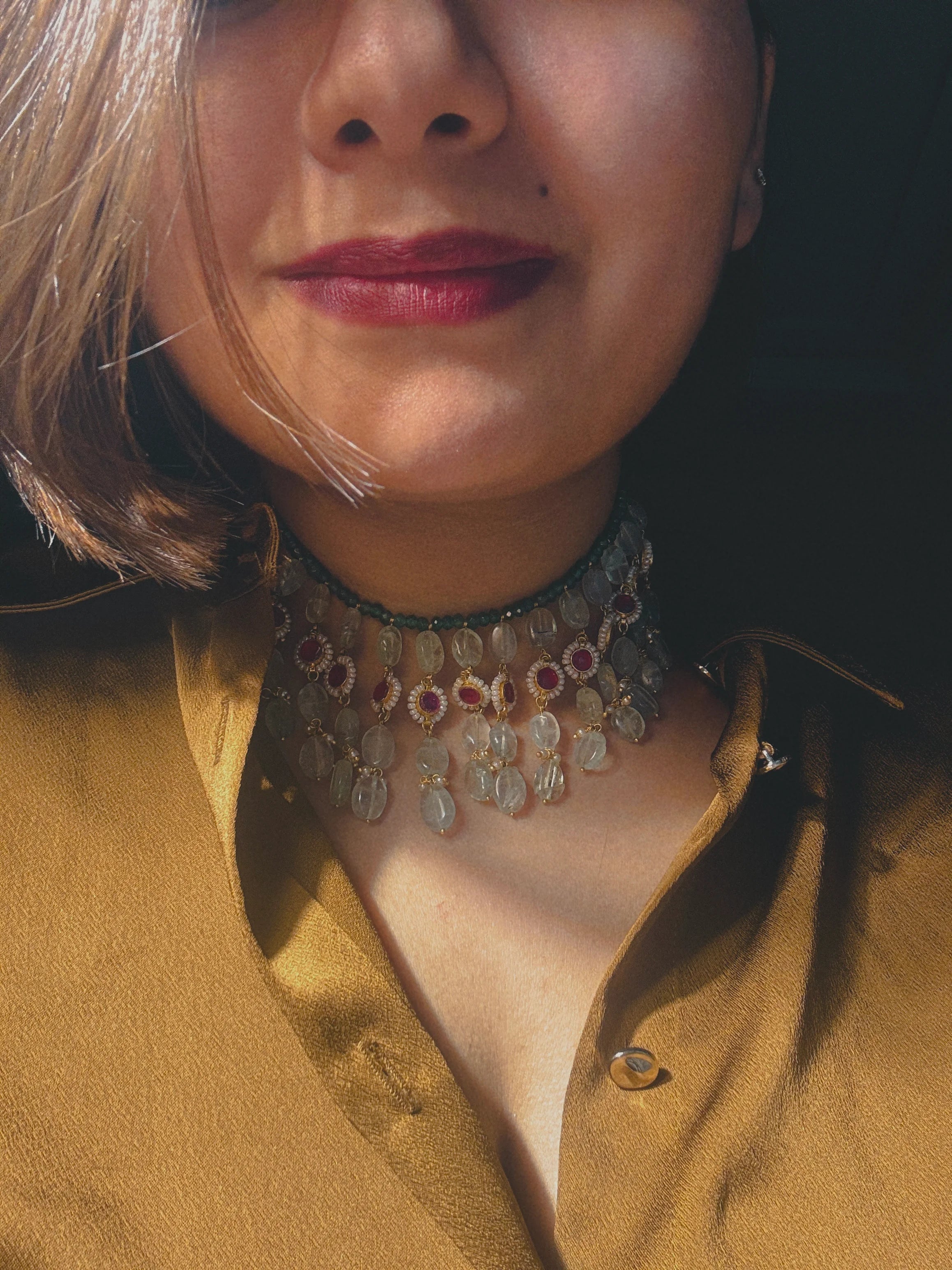 Timeless Meher Mint Red Necklace Set