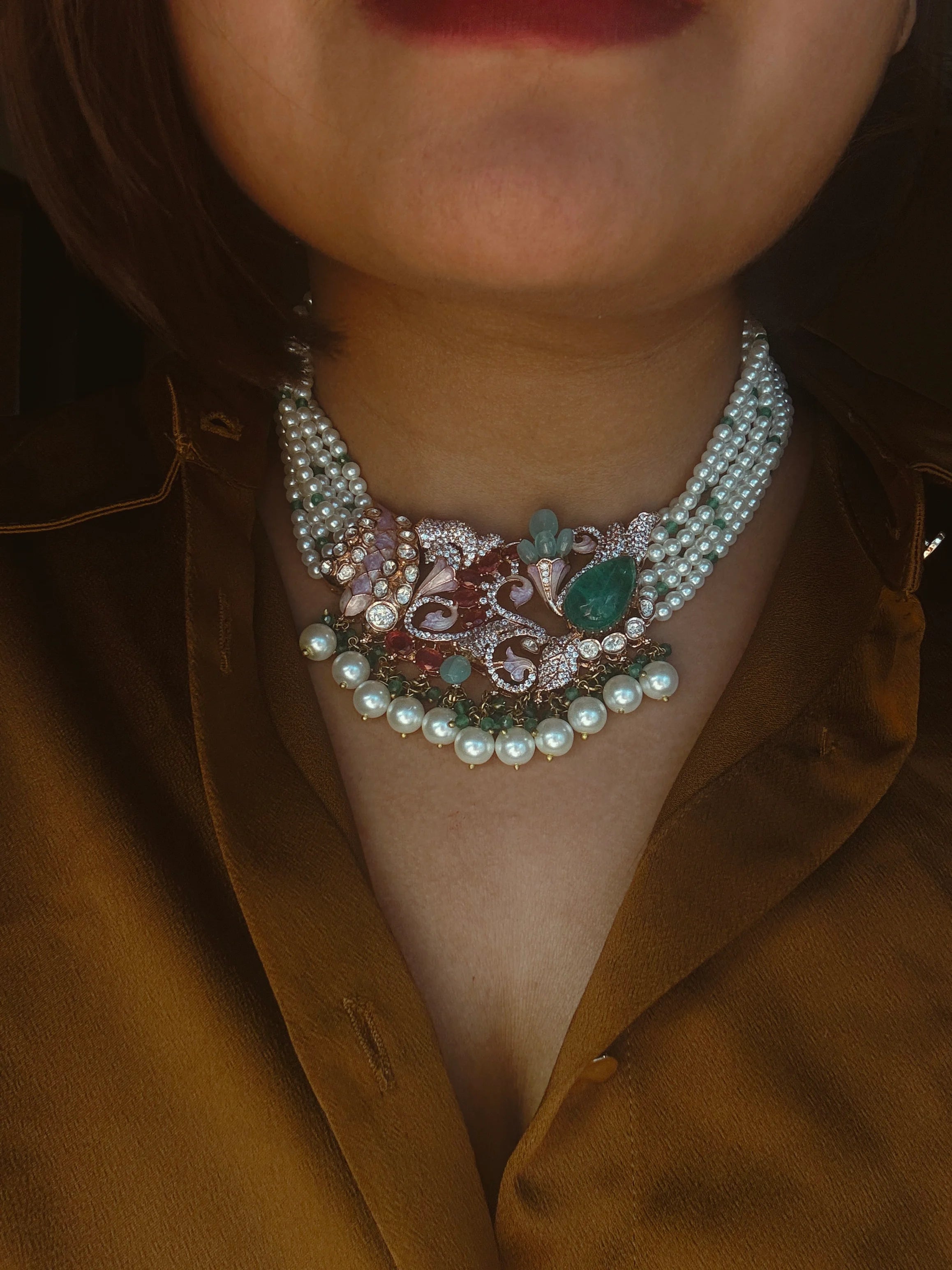 Raagini Necklace Set With Semi Precious Stones