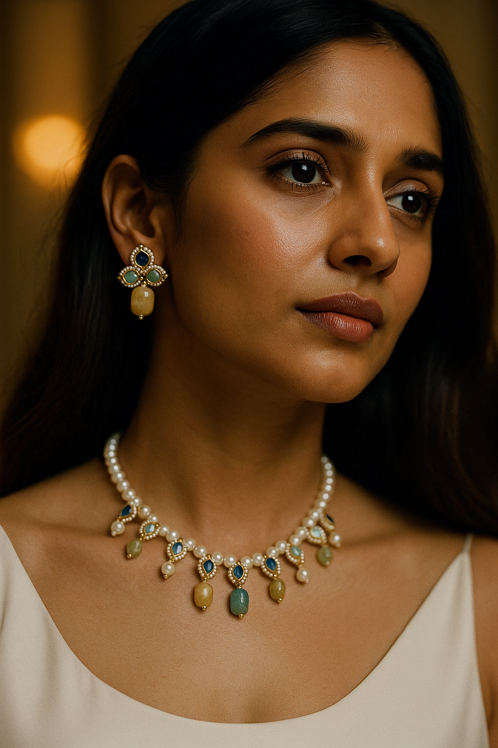 Tuscany Pearl Necklace With Pink Mint Touch