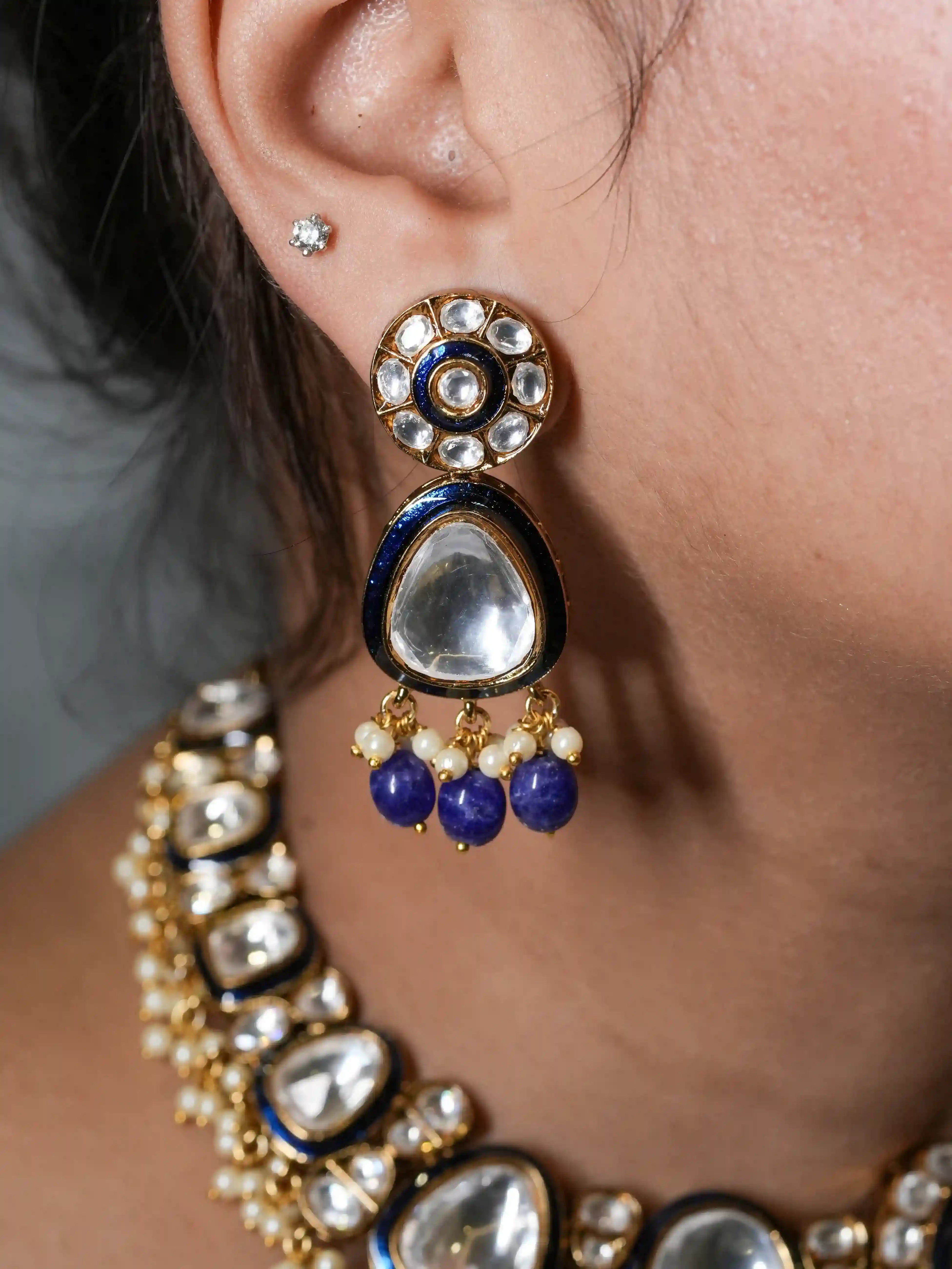 Gulnaar Blue Meenakari Uncut Kundan Set
