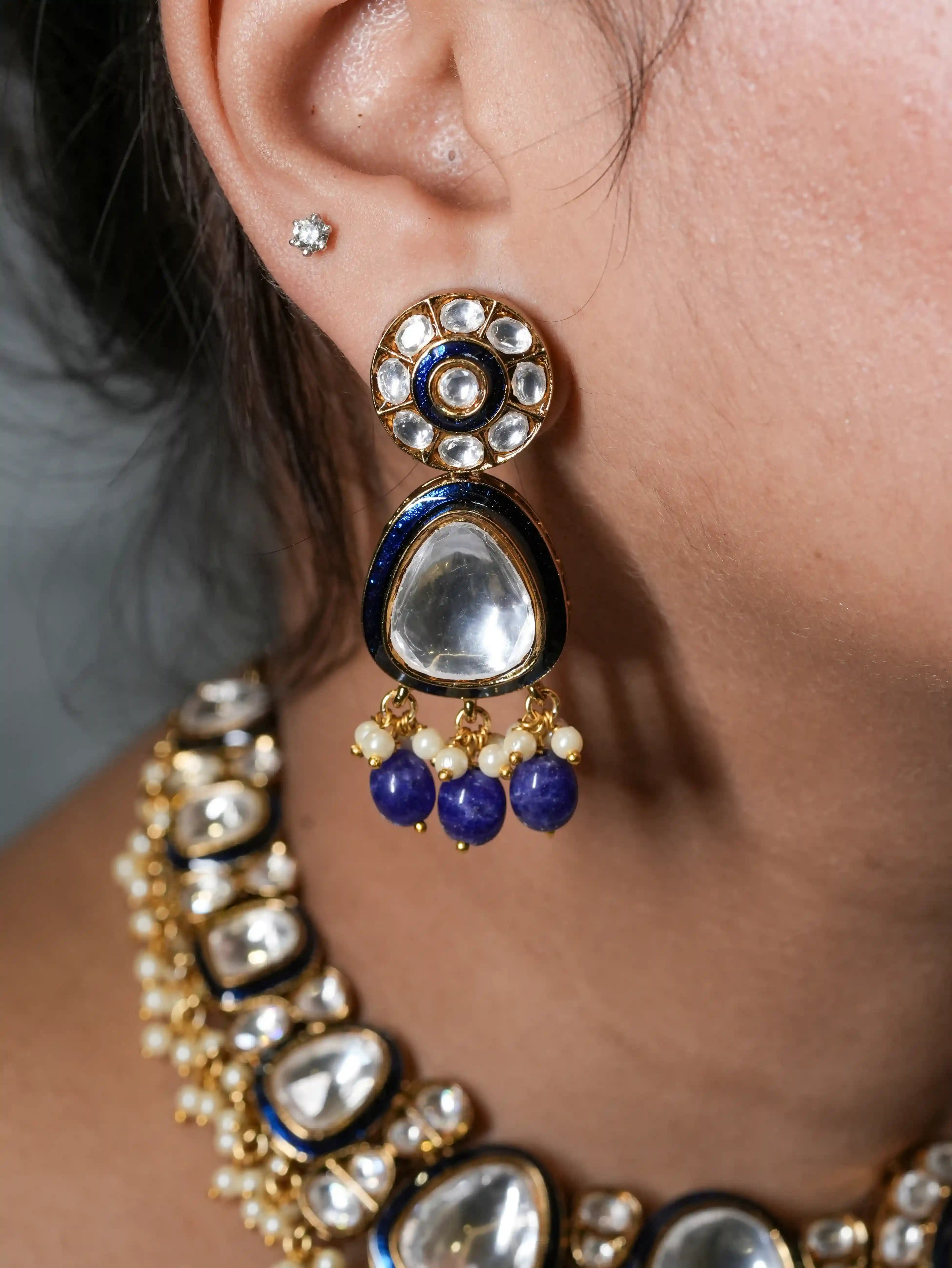 Gulnaar Blue Meenakari Uncut Kundan Set