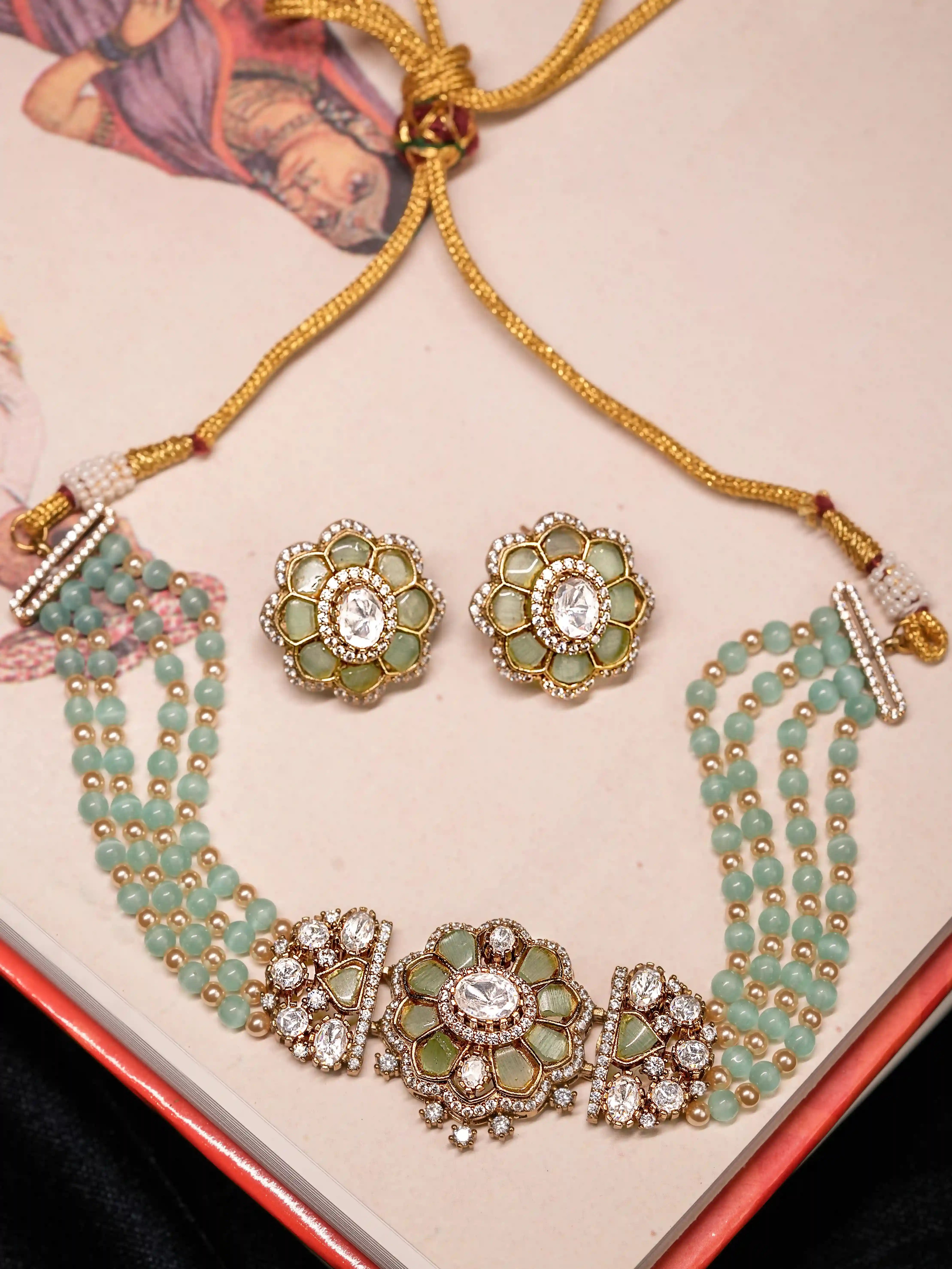 Mint colored flower choker