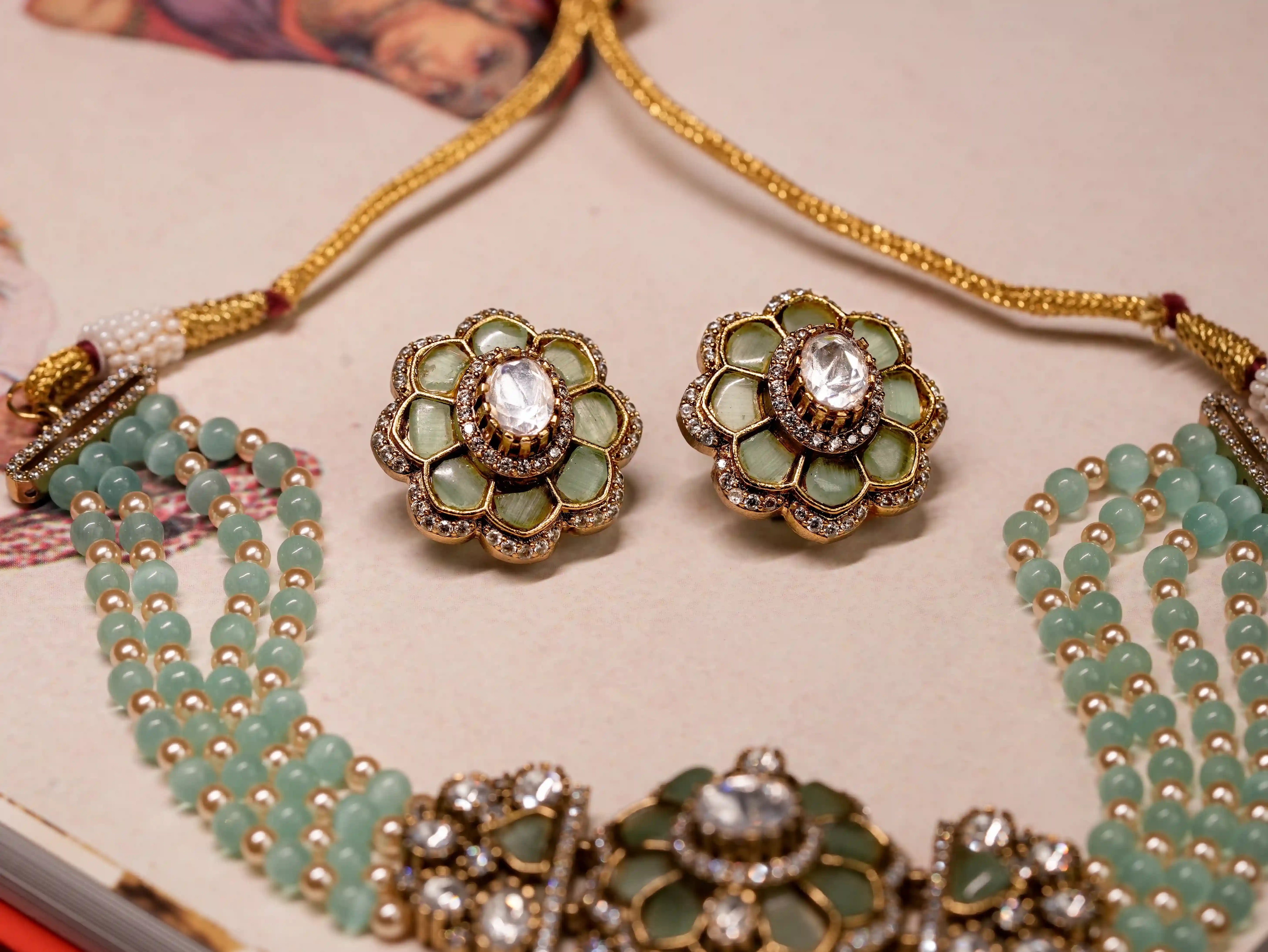 Mint colored flower choker