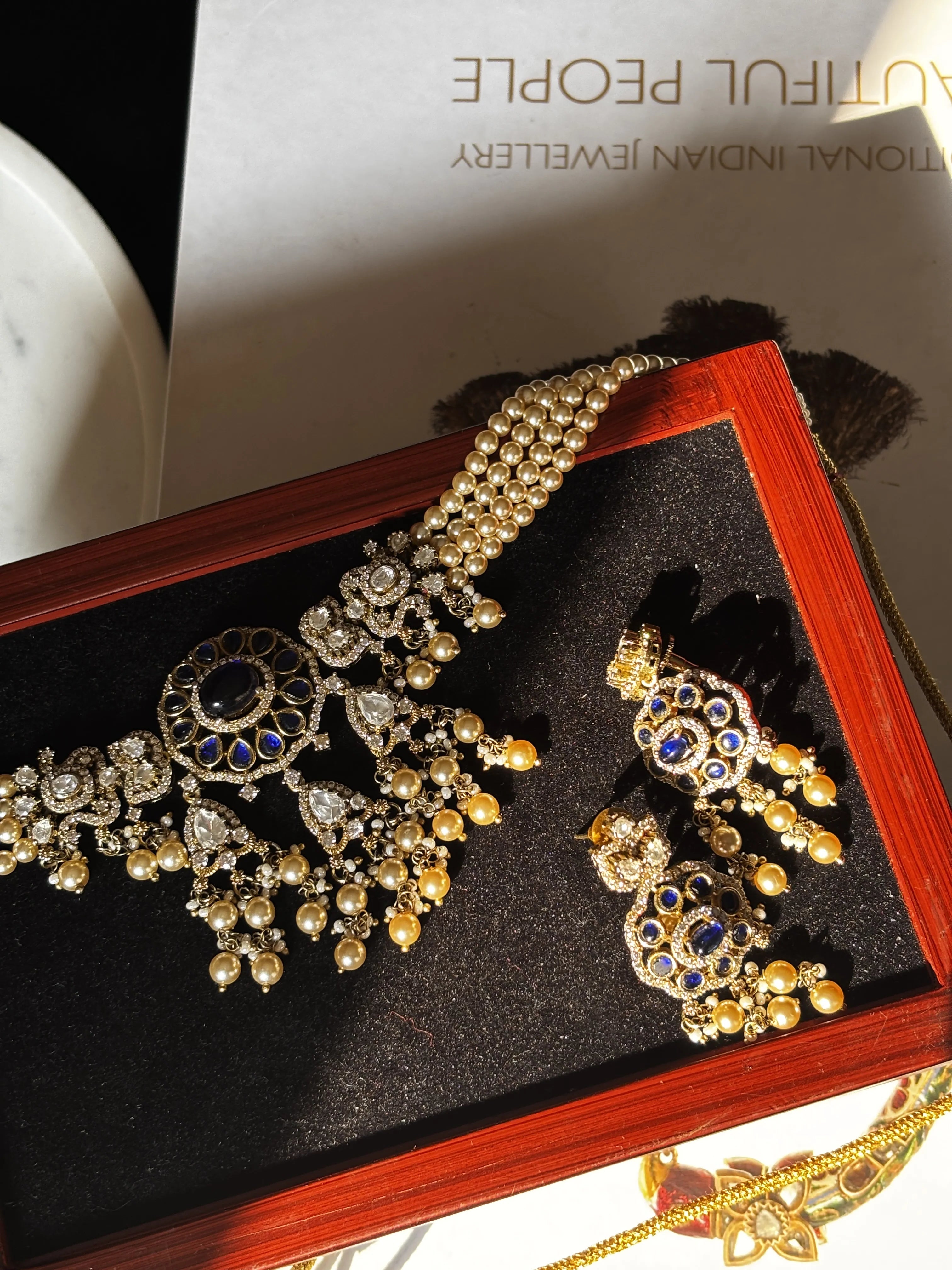 Royal Blue Kundan Pearl Set