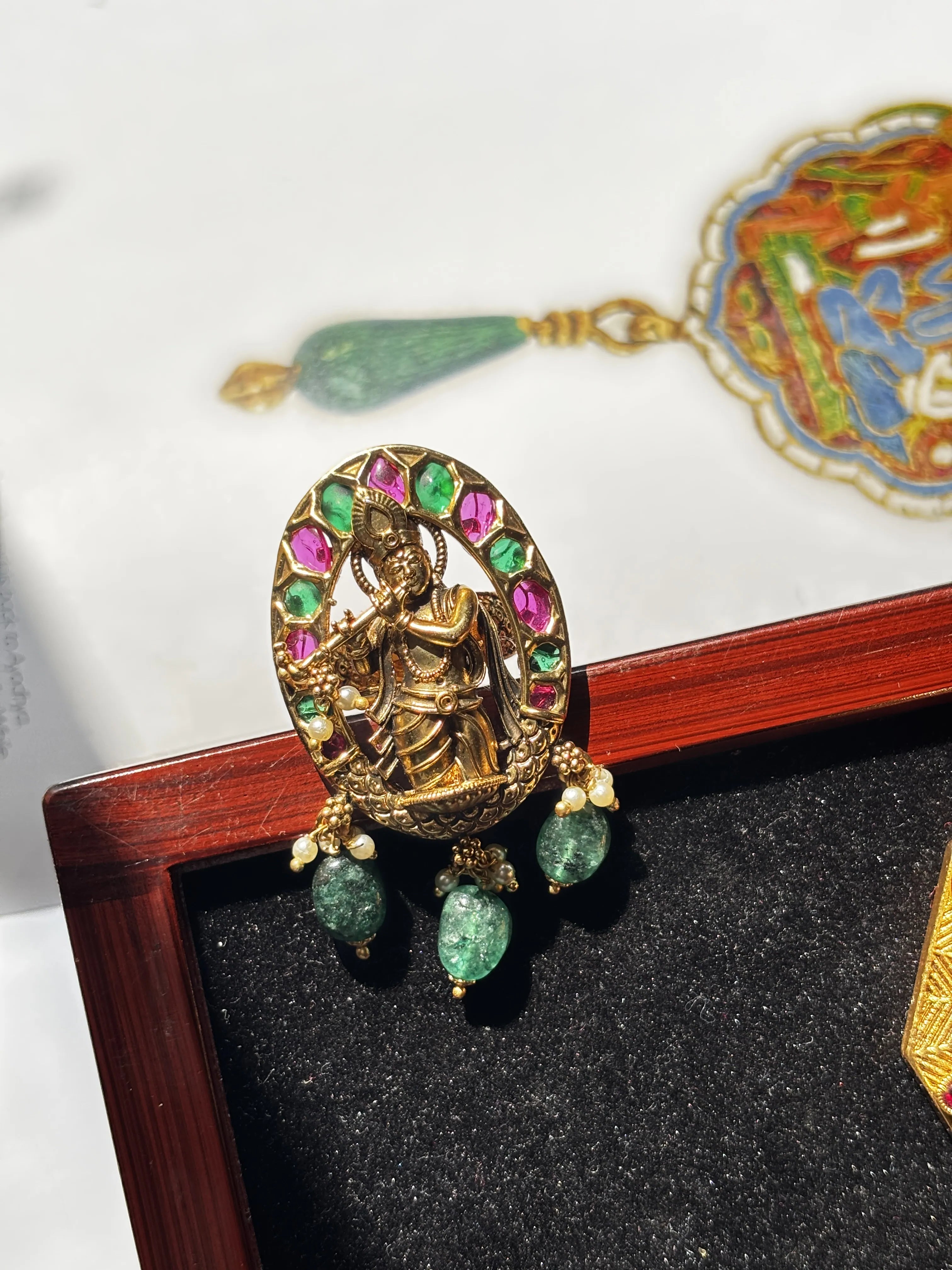 Krishna Motif Kundan Ring