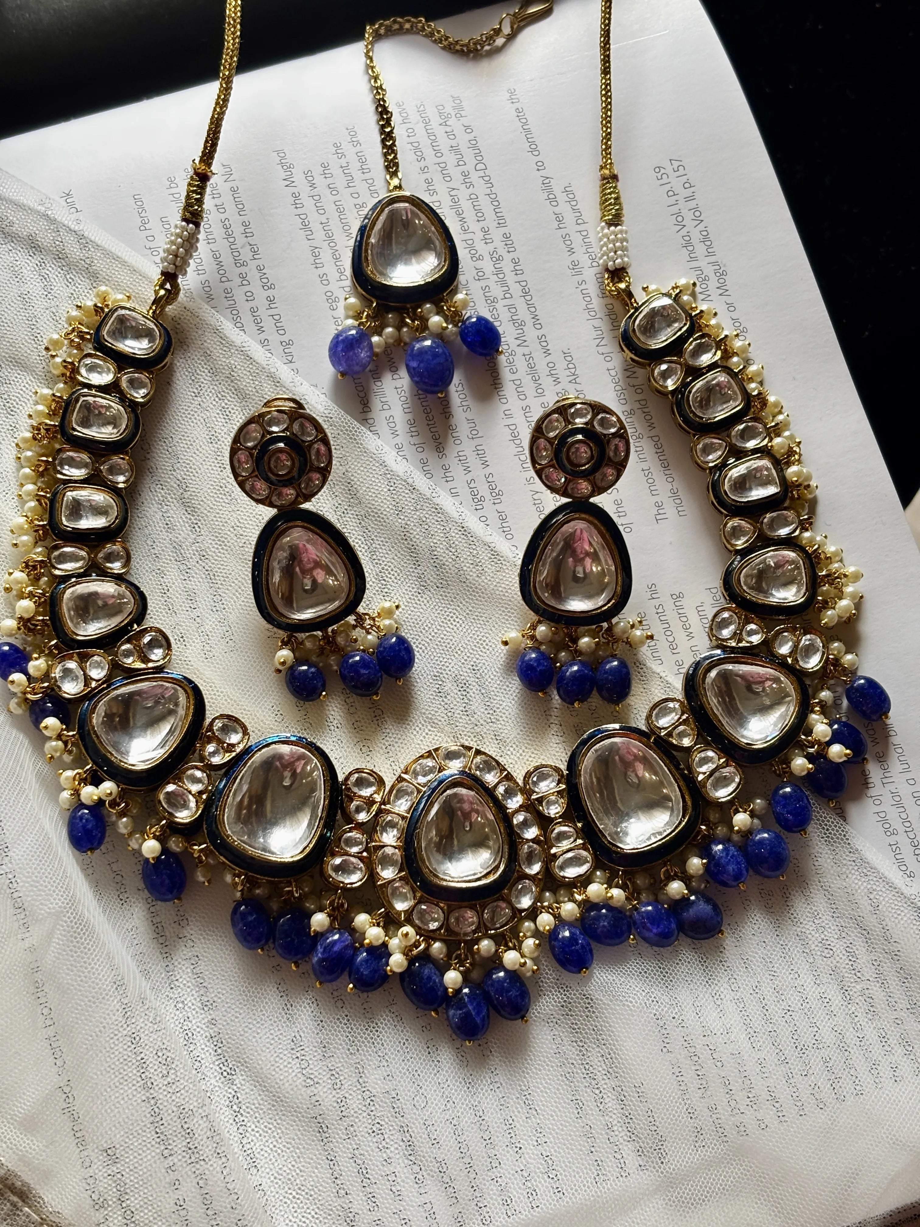 Gulnaar Blue Meenakari Uncut Kundan Set