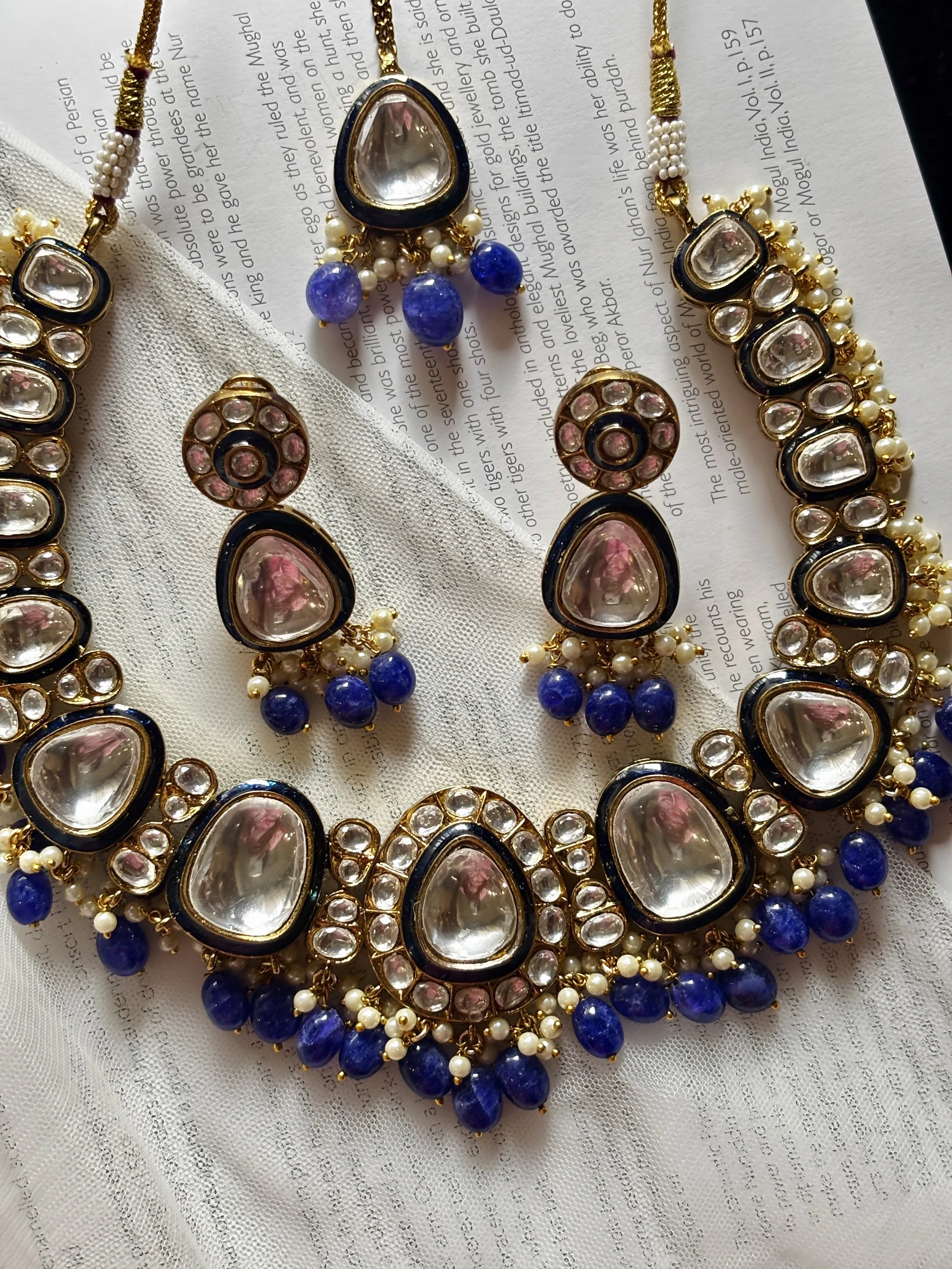 Gulnaar Blue Meenakari Uncut Kundan Set