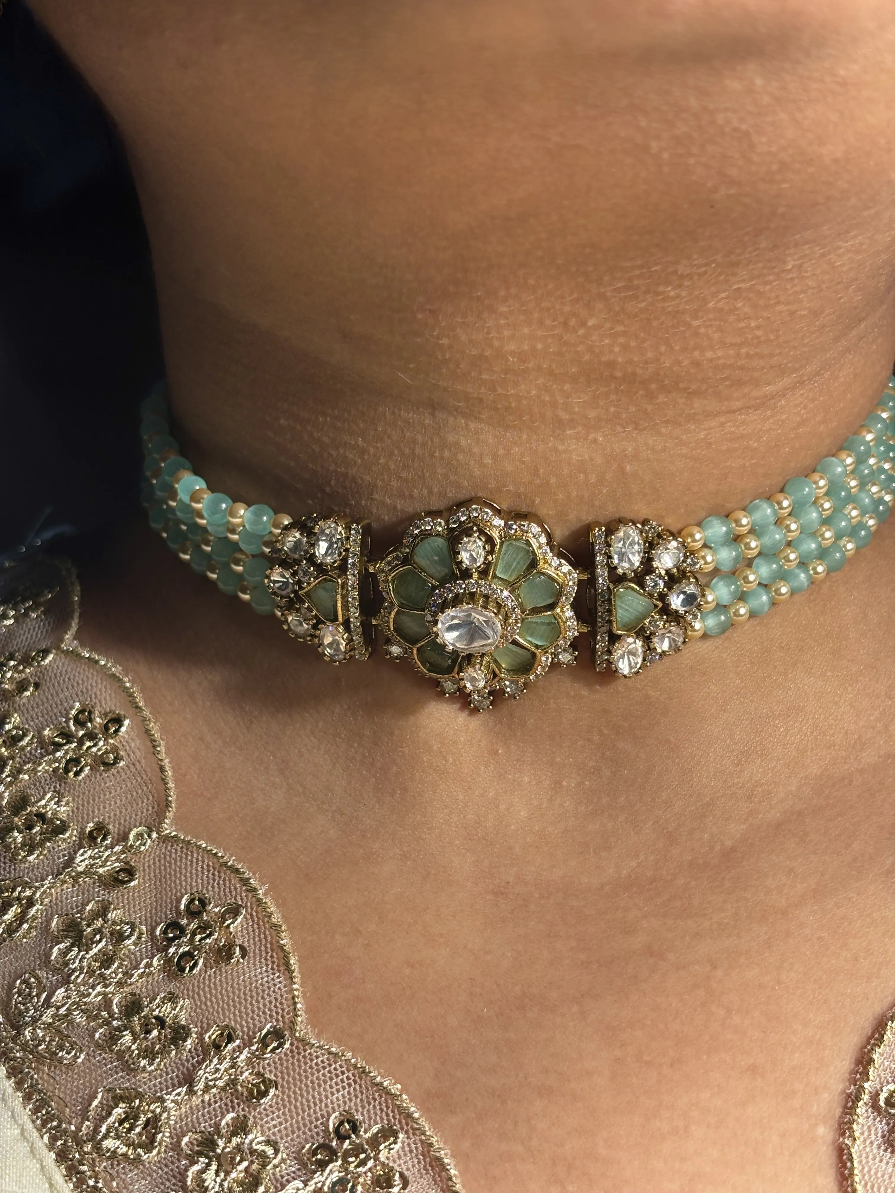 Mint colored flower choker