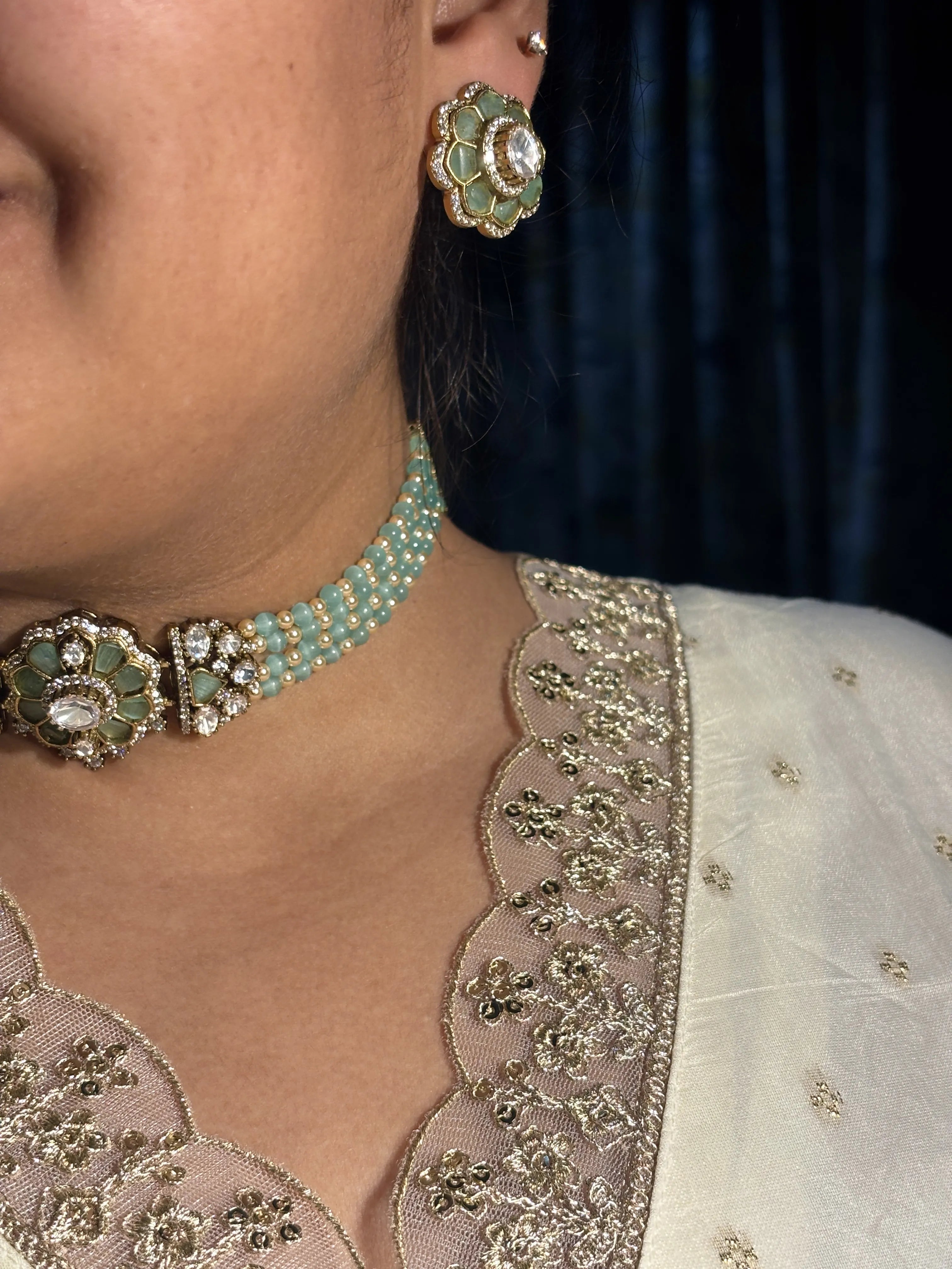 Mint colored flower choker