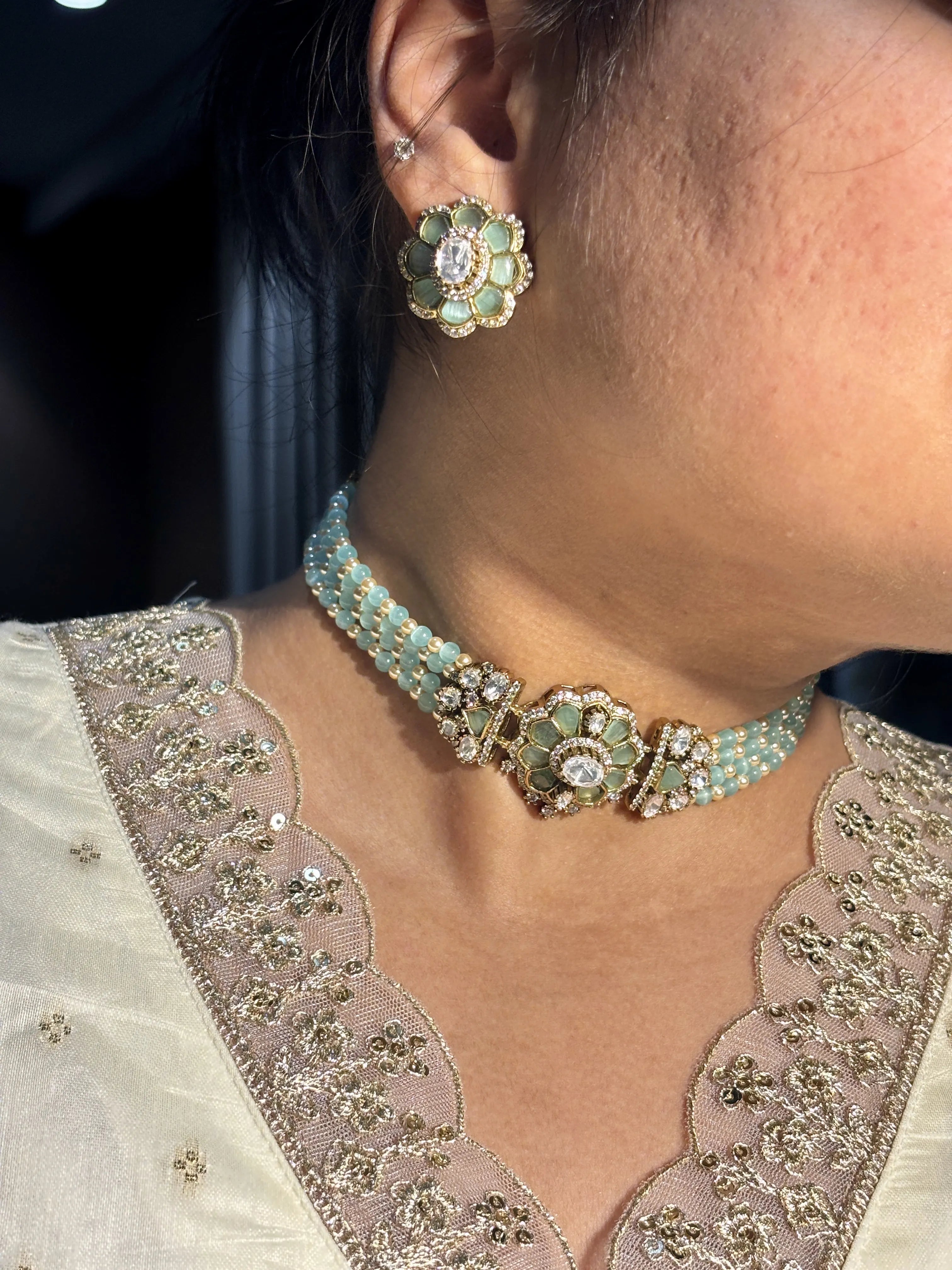 Mint colored flower choker