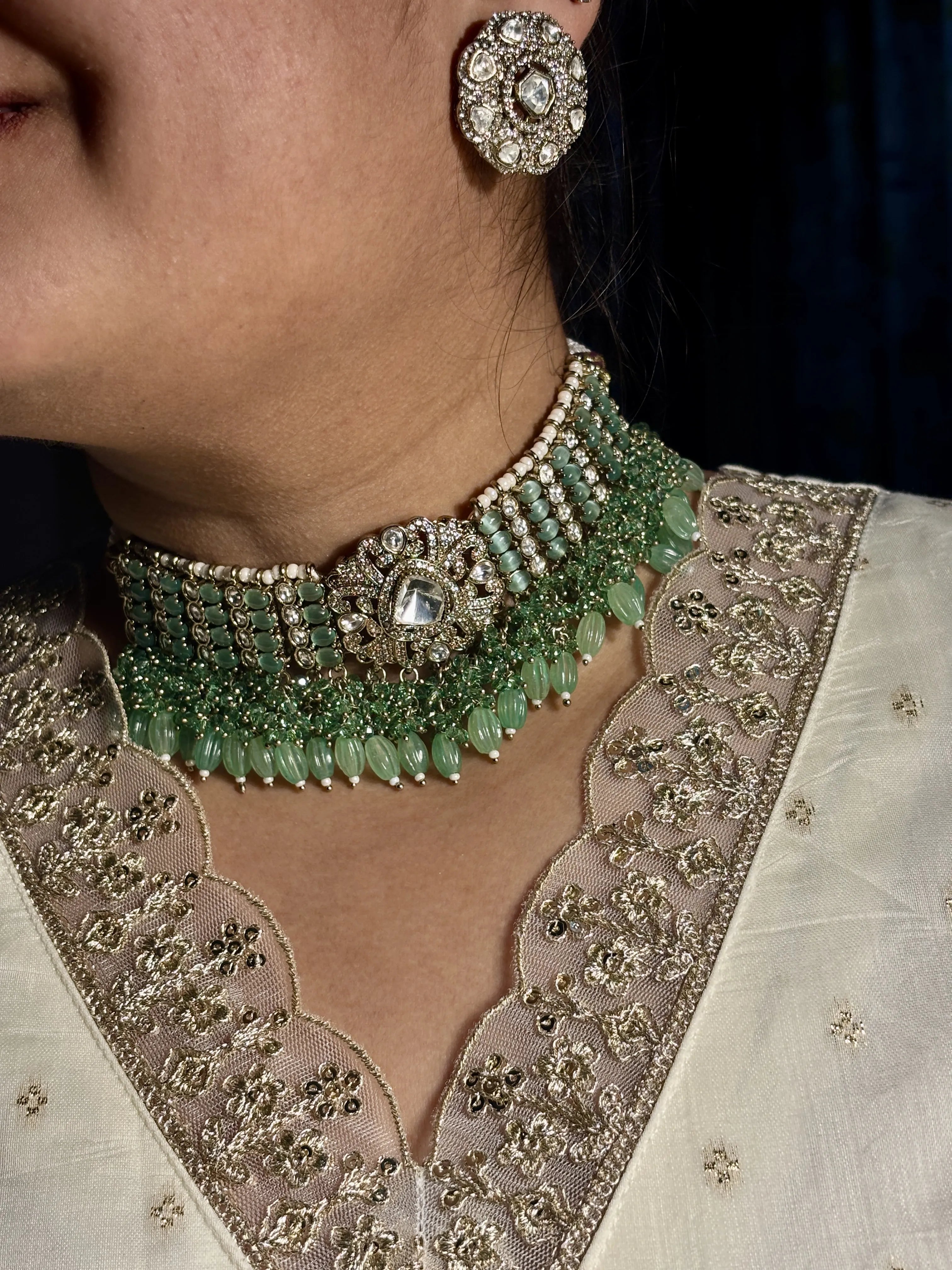 Ziya Green Choker with Mint Hydrobeads