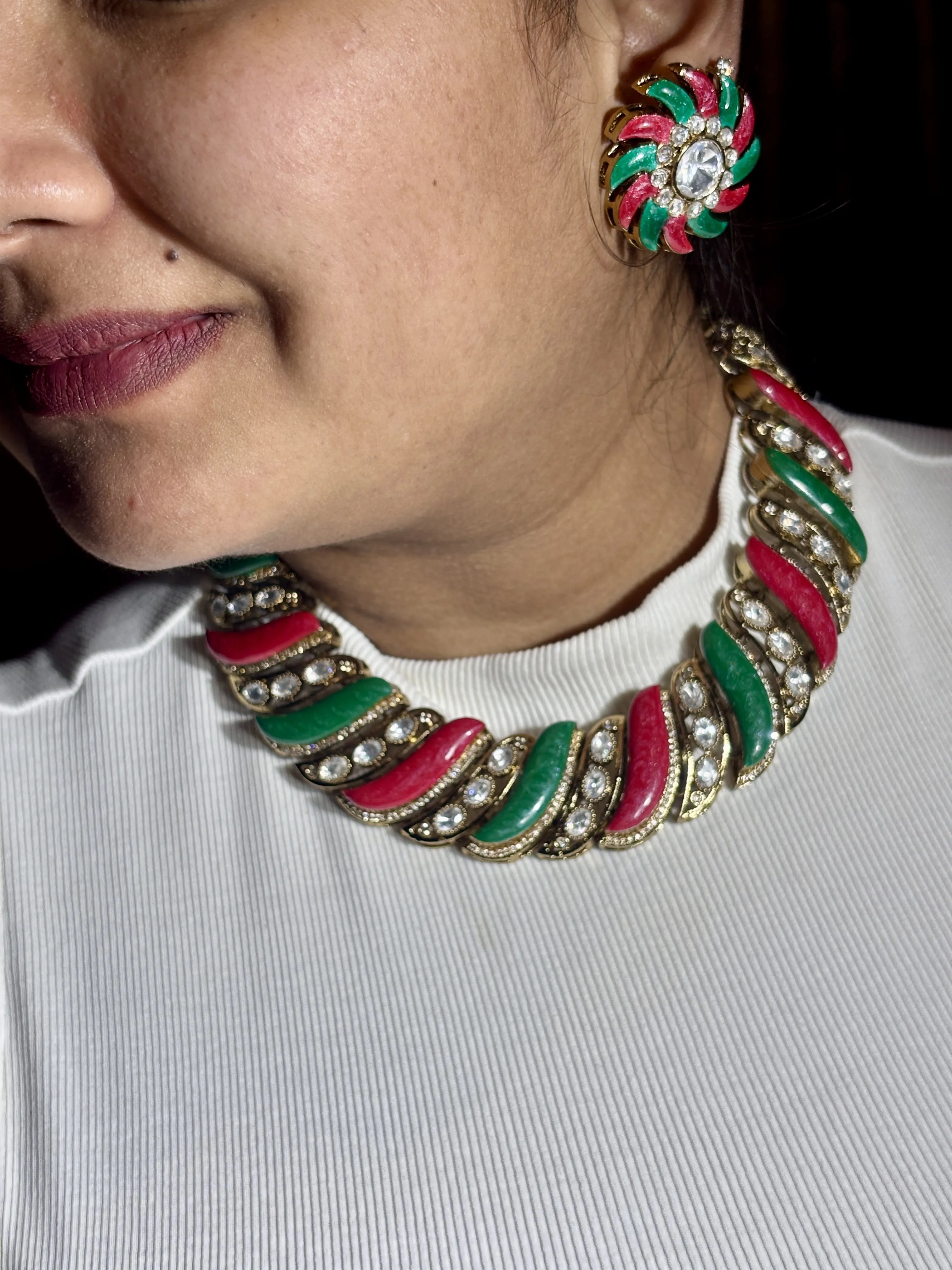 Meenakari Swirl Heritage Necklace Set