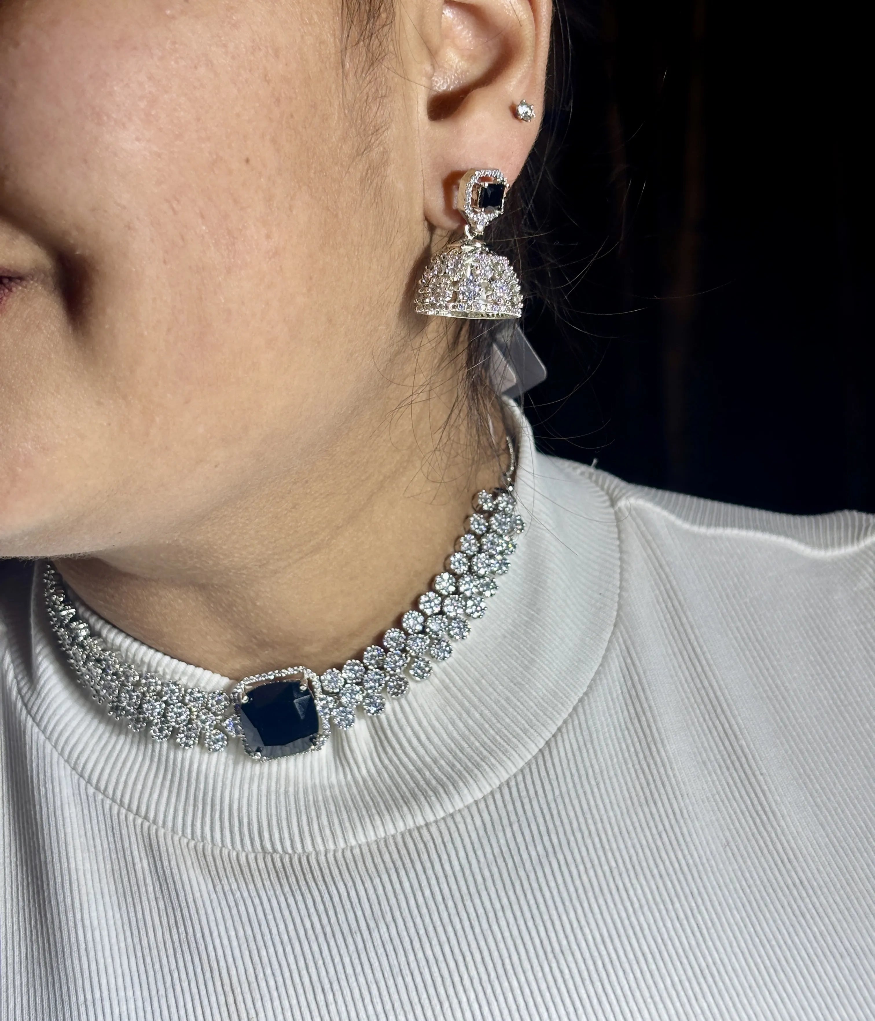 Elegant Black Stone Bracelet & Jhumka Set