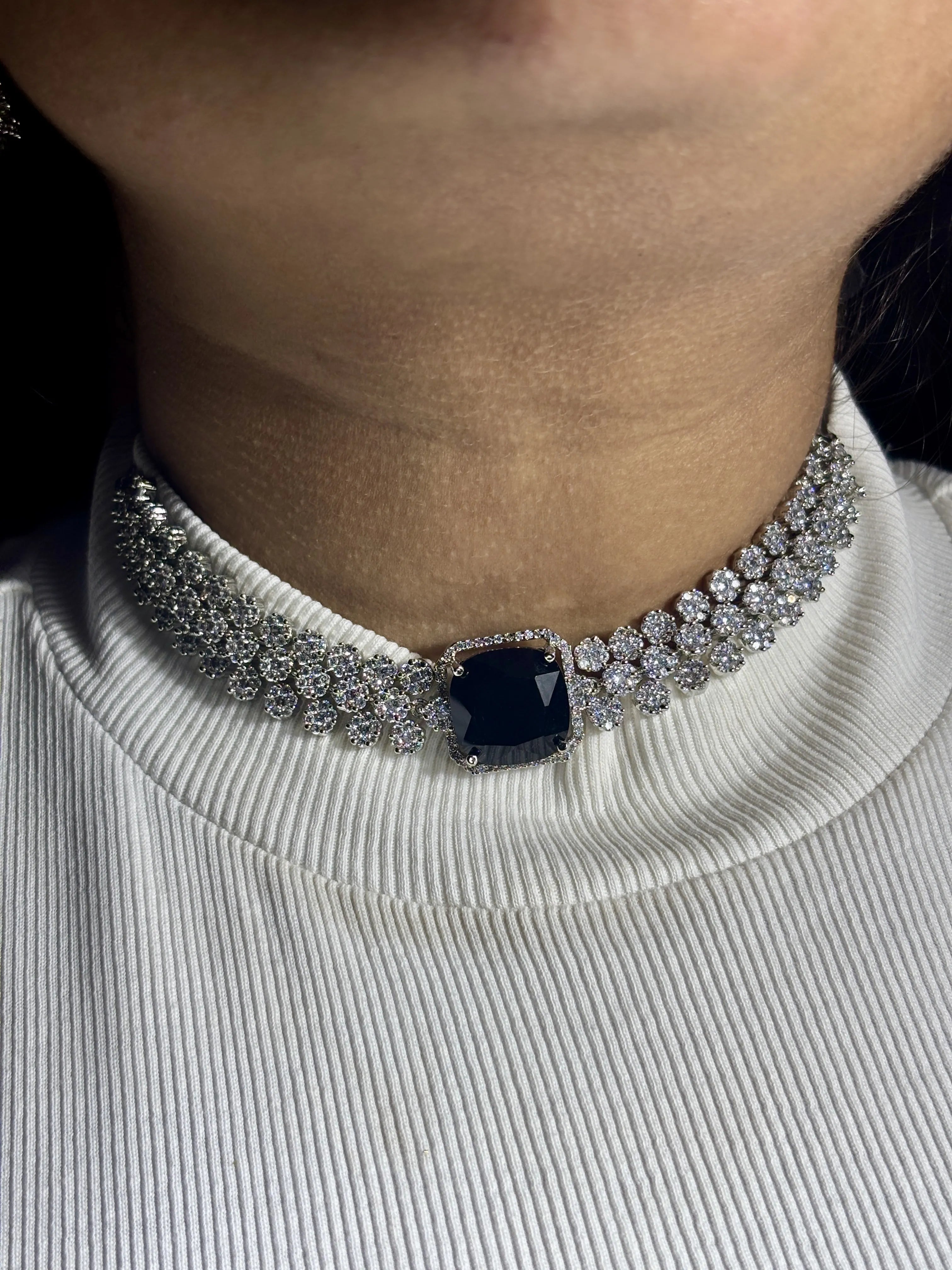 Elegant Black Stone Choker & Jhumka Set