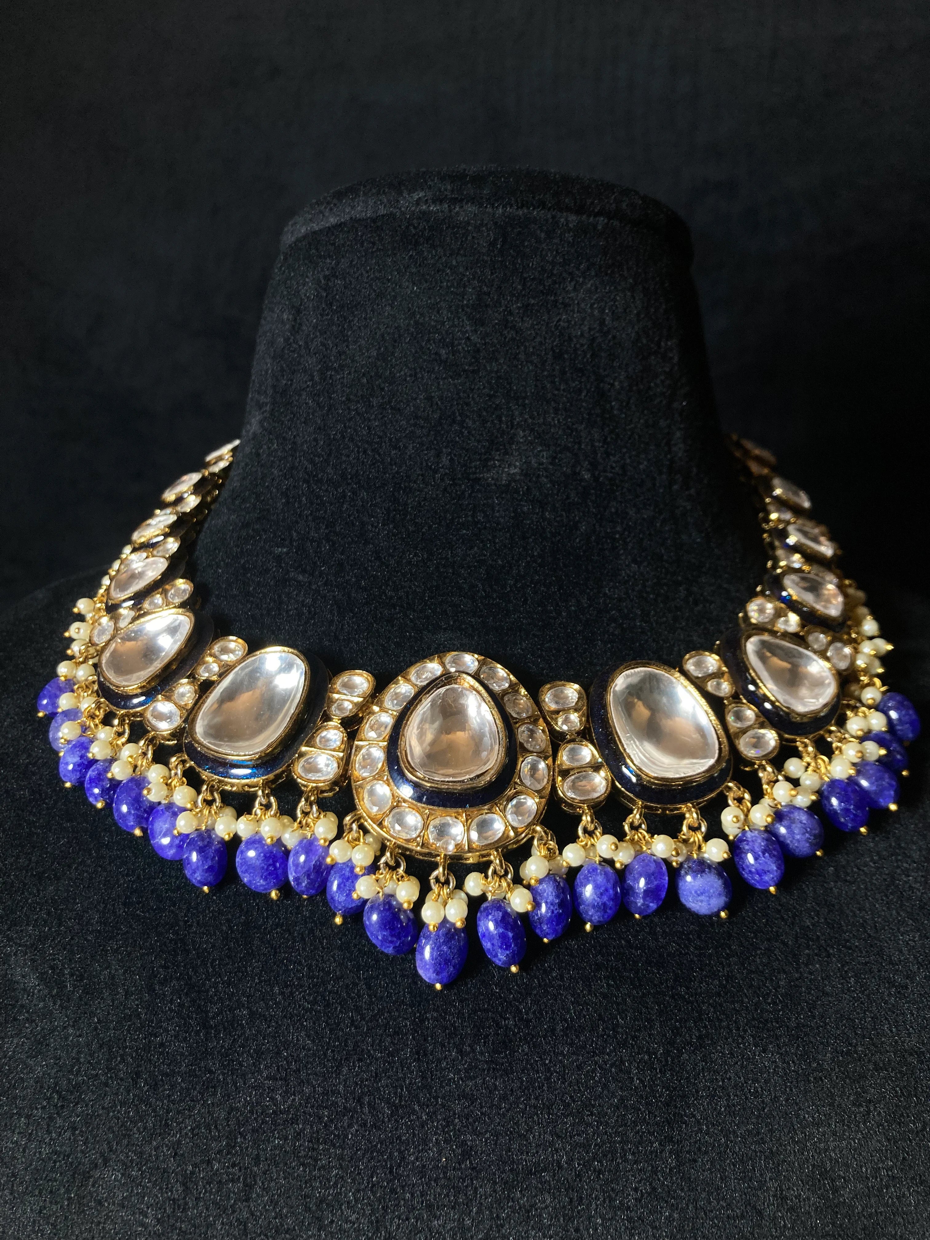 Gulnaar Blue Meenakari Uncut Kundan Set