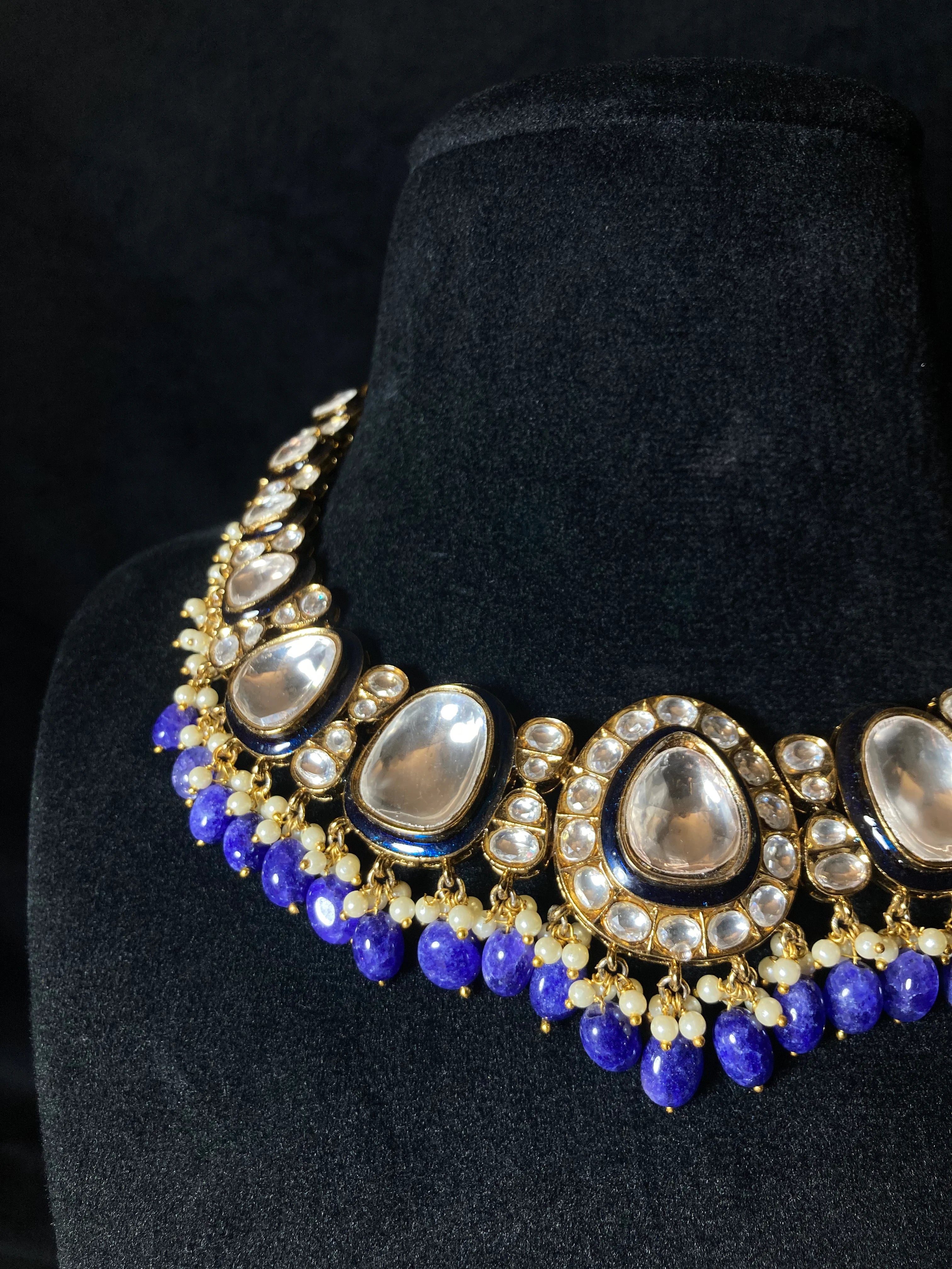 Gulnaar Blue Meenakari Uncut Kundan Set