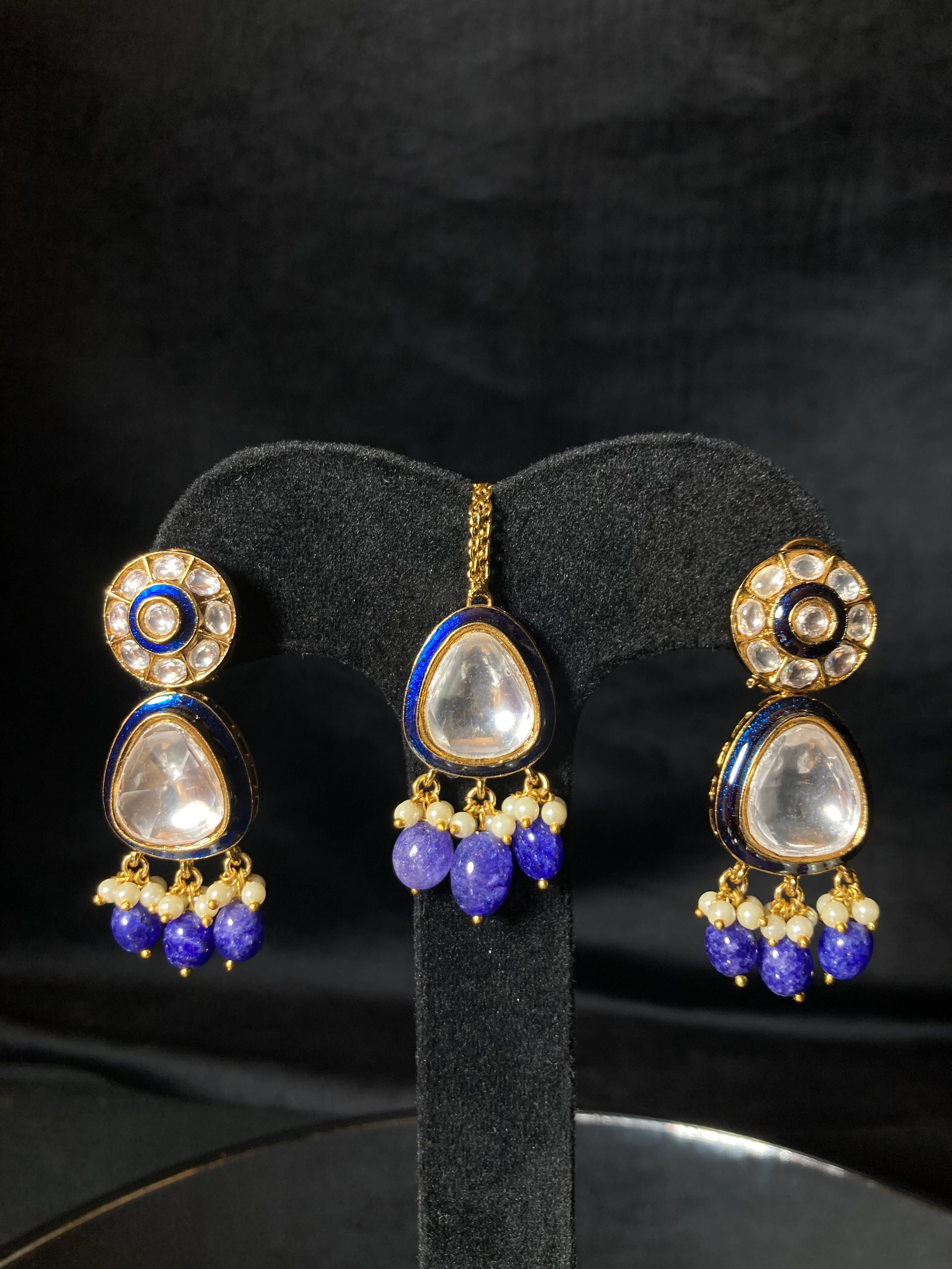 Gulnaar Blue Meenakari Uncut Kundan Set