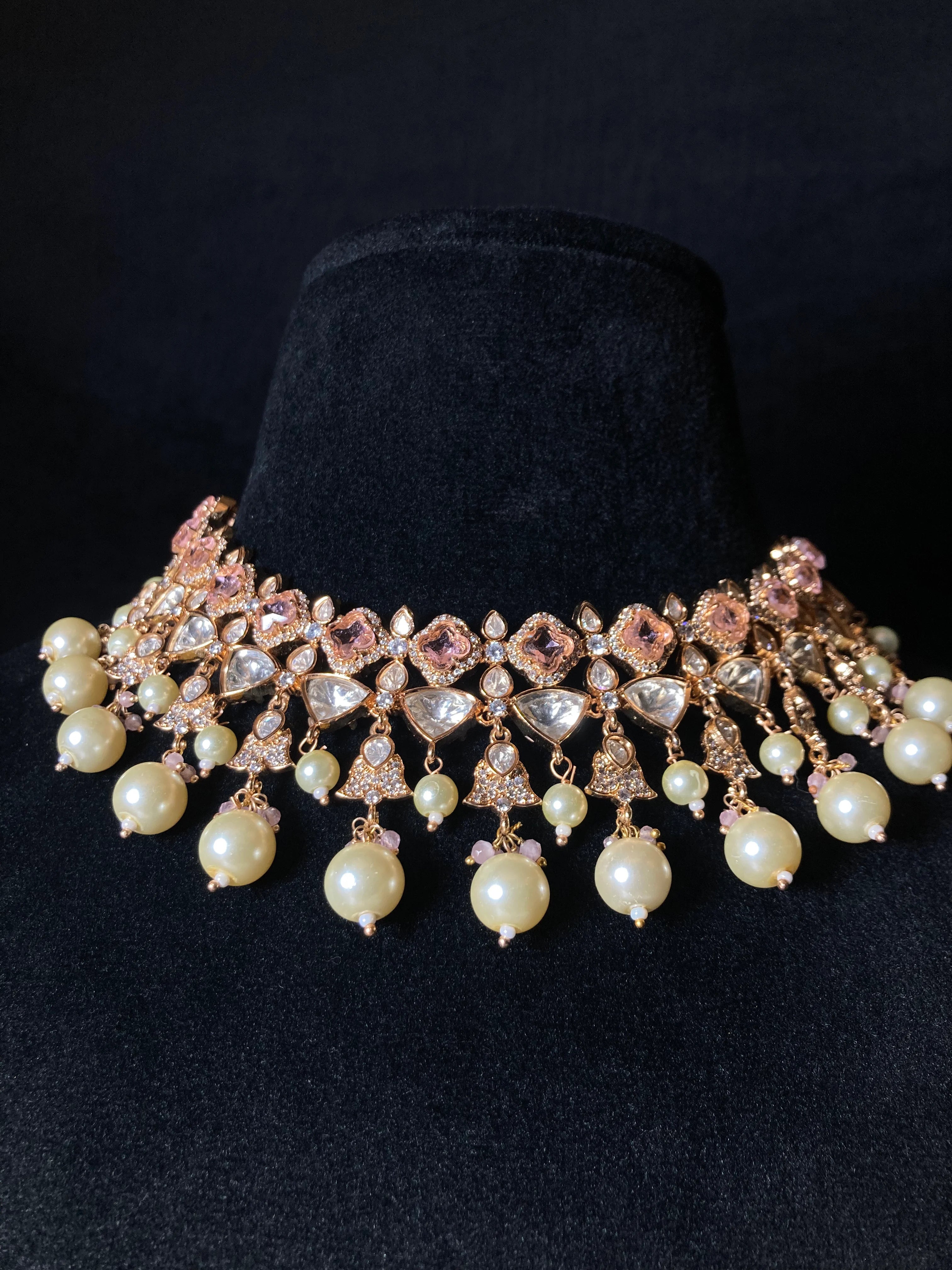 Laleh Pink Sapphire Kundan Set With Pearl Droppings