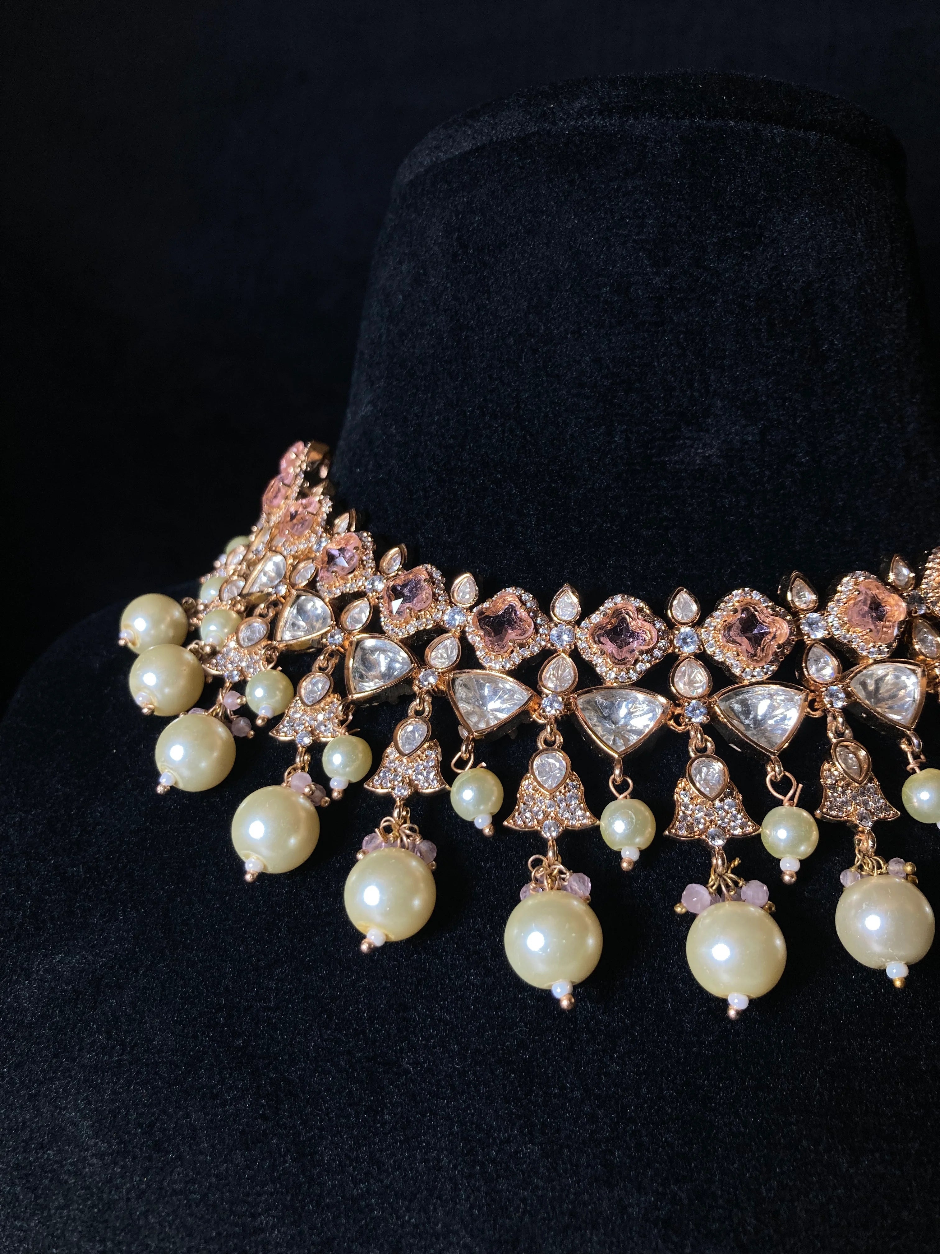 Laleh Pink Sapphire Kundan Set With Pearl Droppings