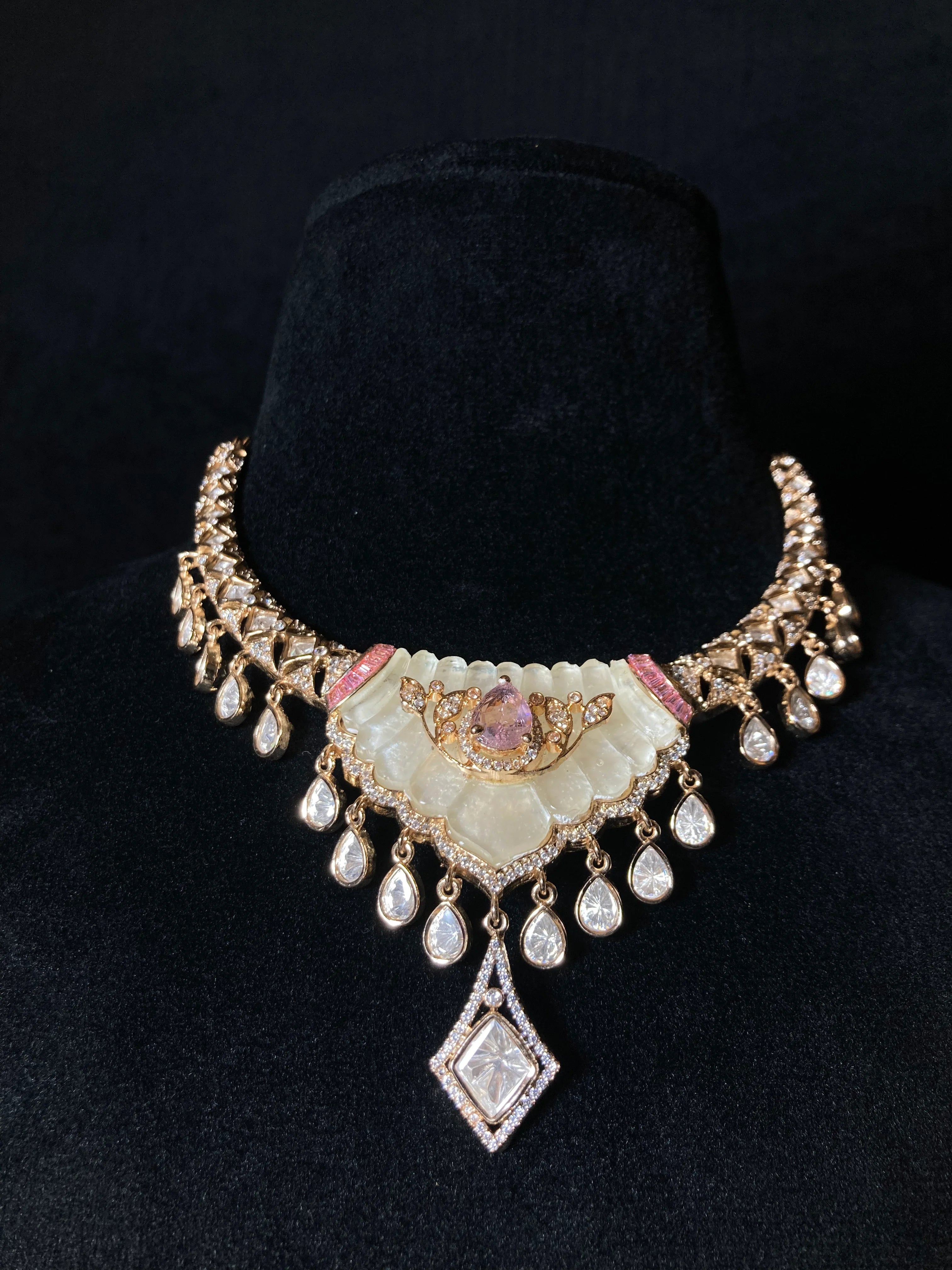 Mother of Pearl Necklace with Pink Sapphire Detailing