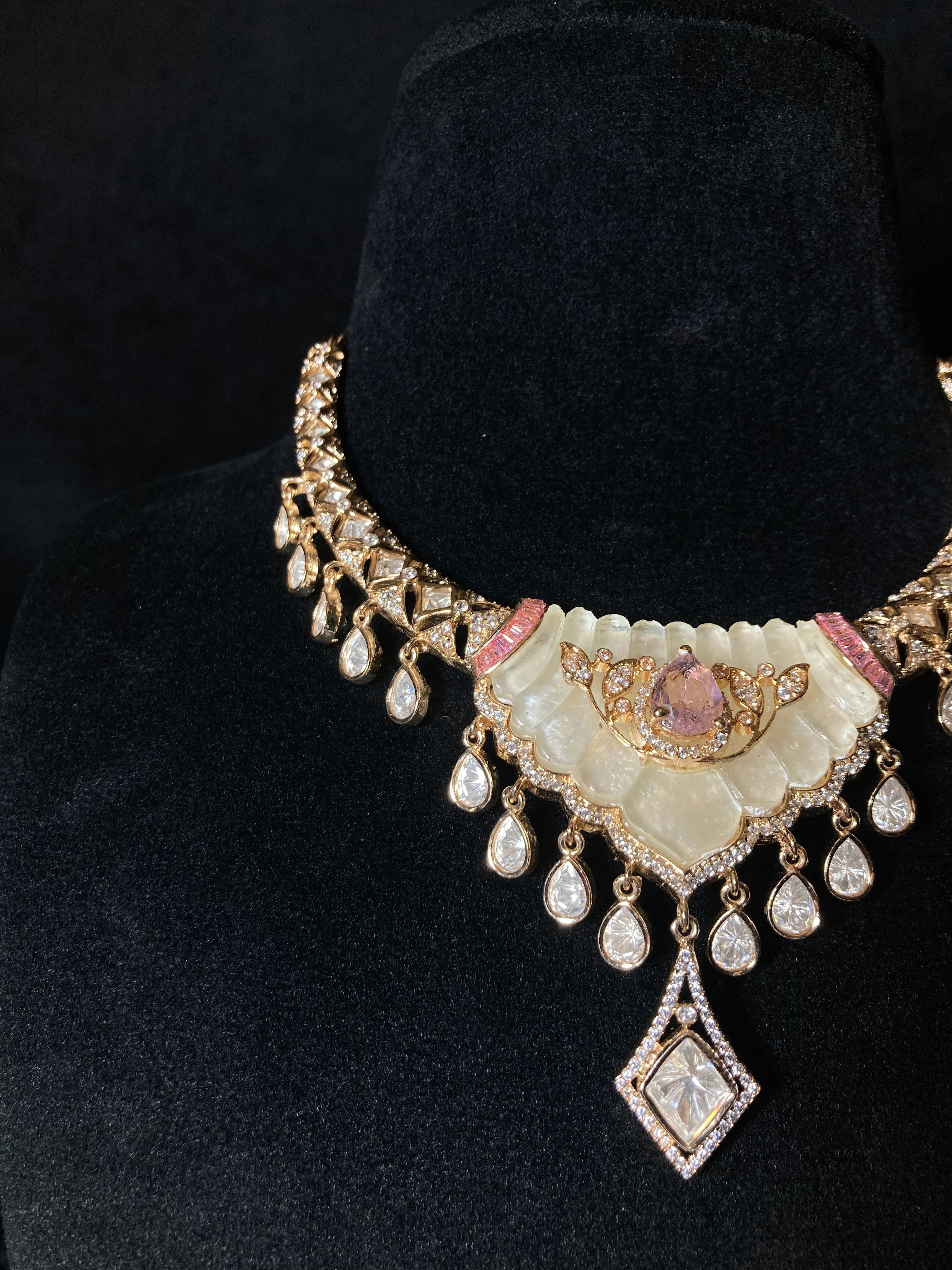 Mother of Pearl Necklace with Pink Sapphire Detailing