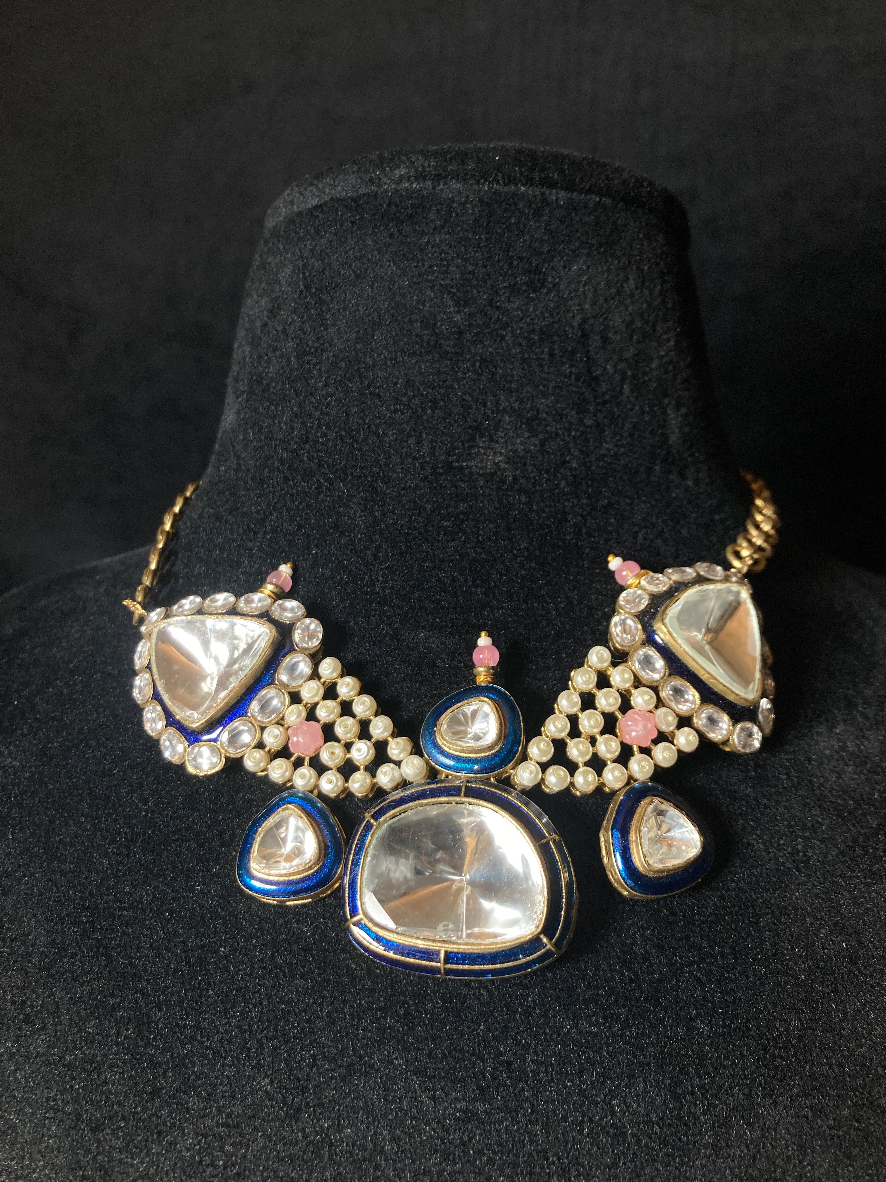 Rubaroo Uncut Kundan Set With Blue Meenakari