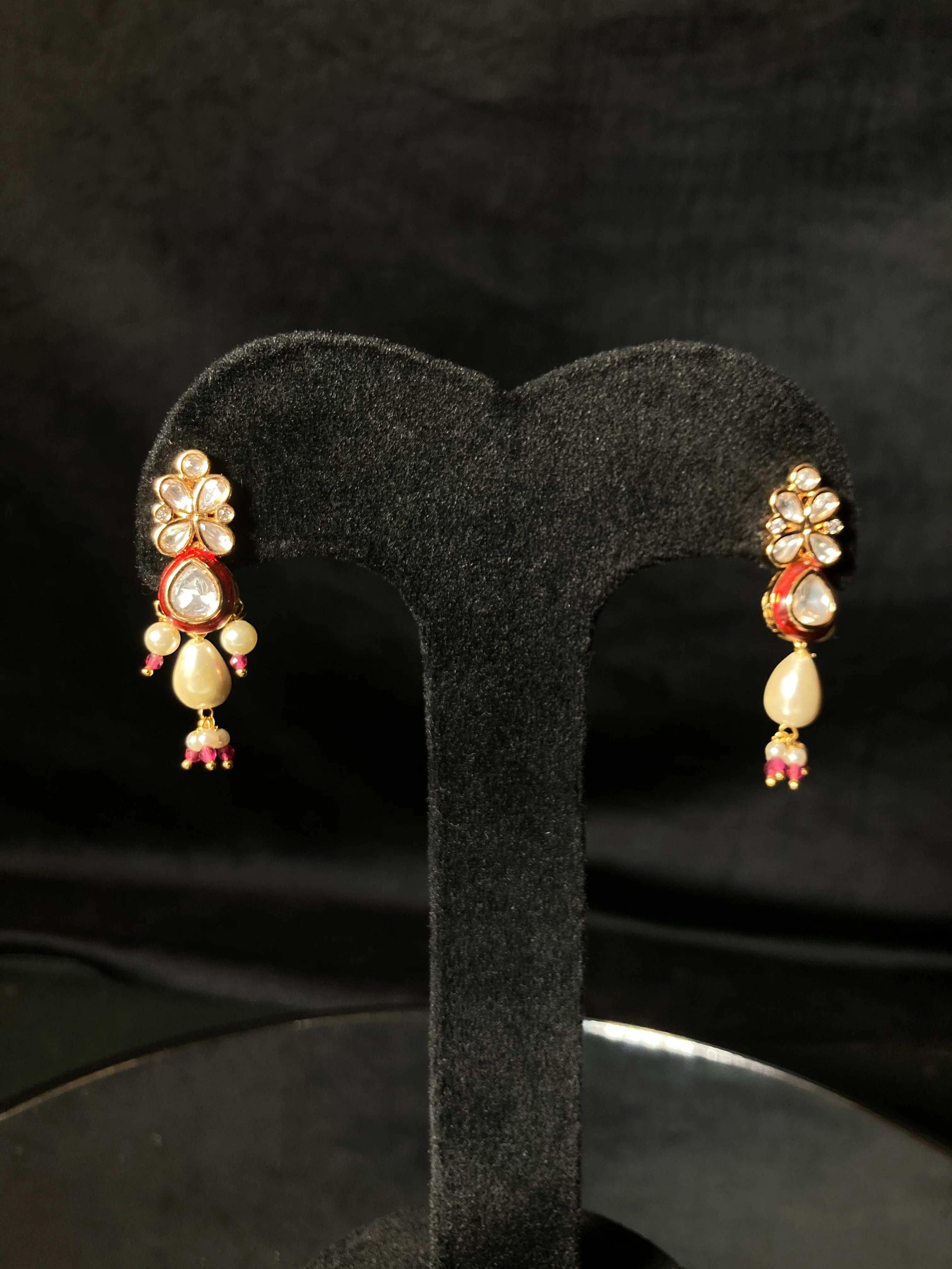 Red Meenakari Kundan set with White Hydro Pearl Droppings
