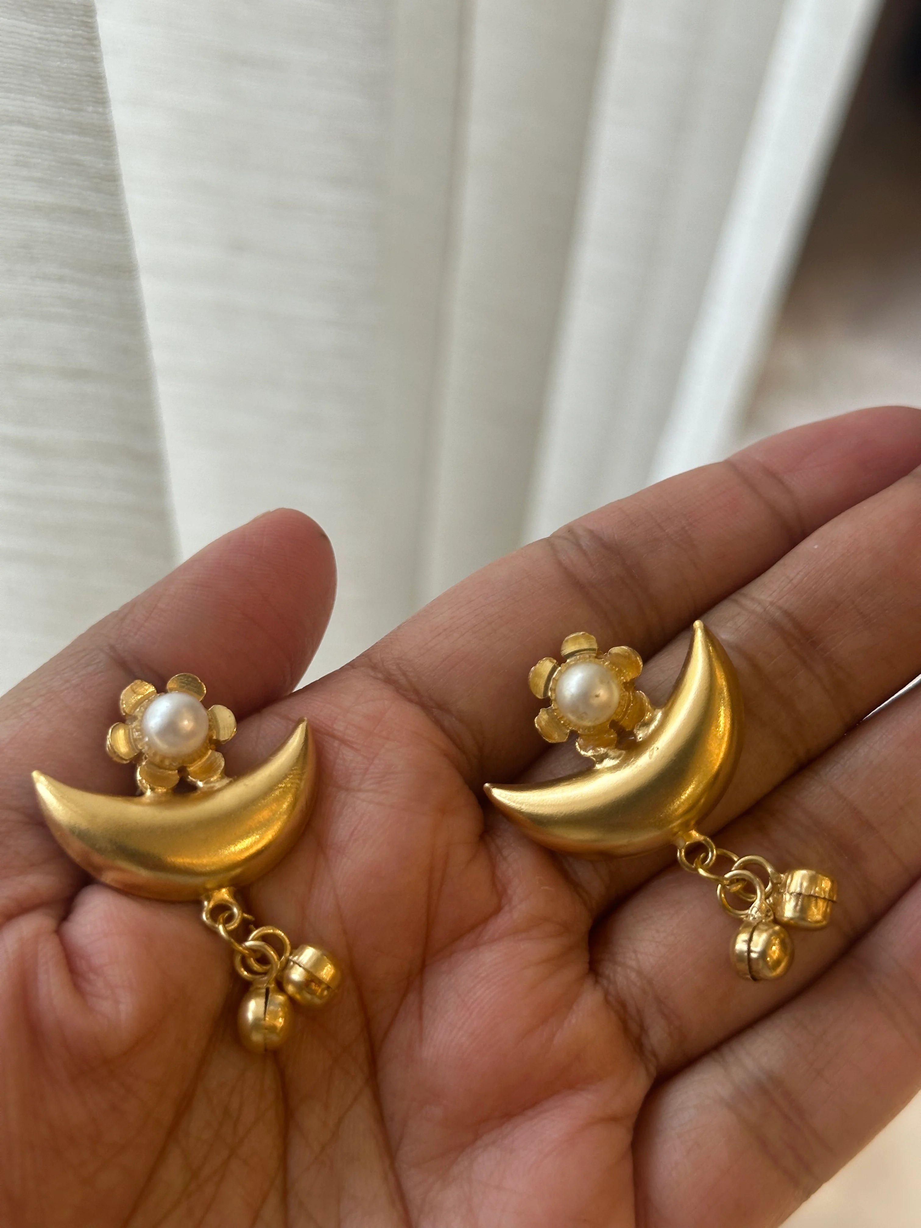 Midas Moon Pearl Drop Earrings