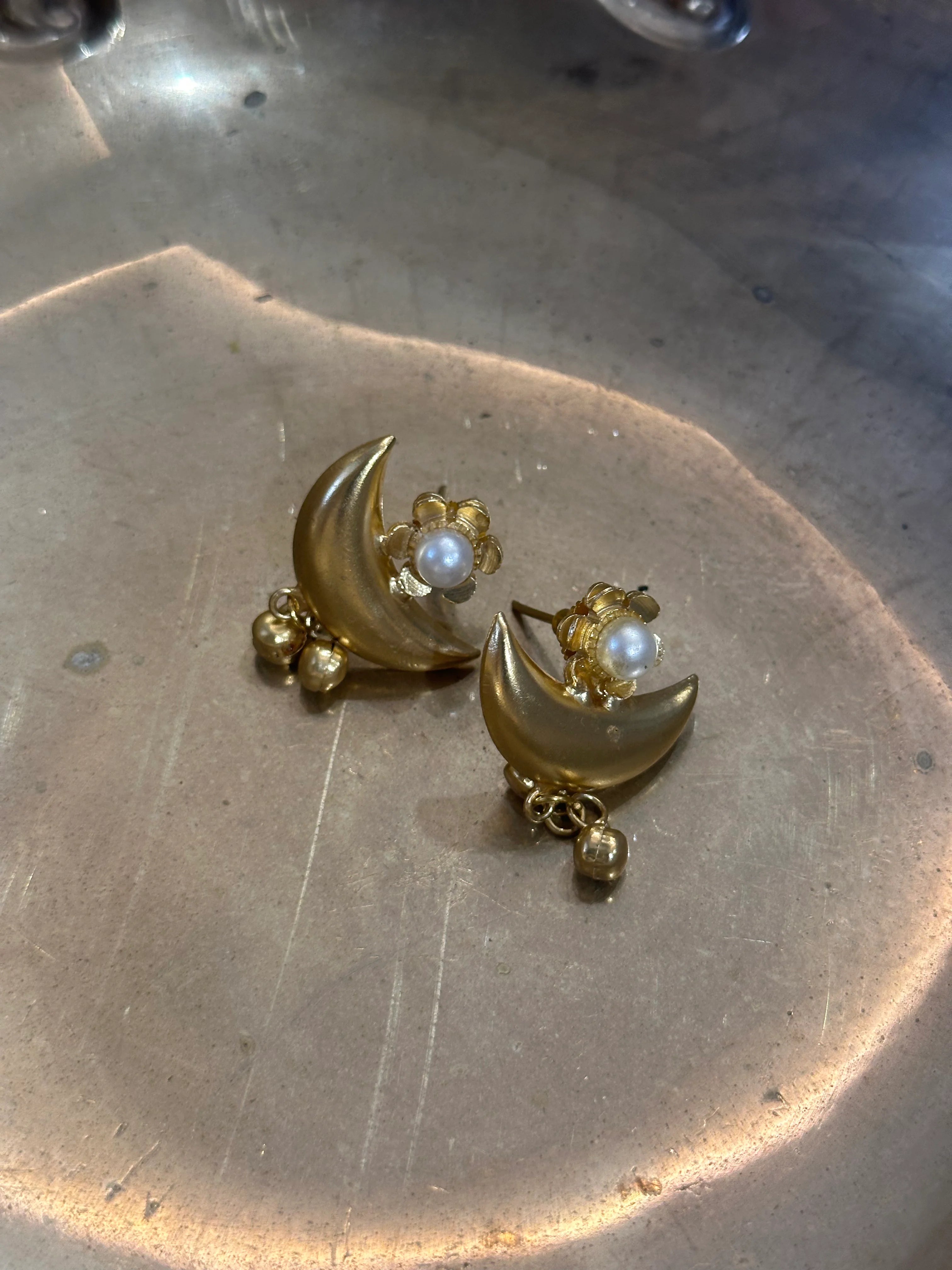 Midas Moon Pearl Drop Earrings