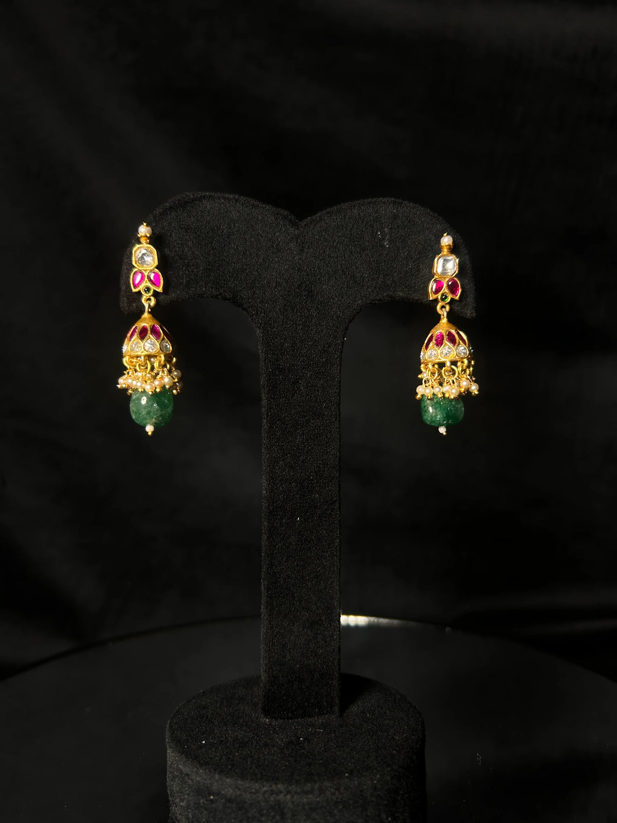 Mehrab Jhumka With Green Drops