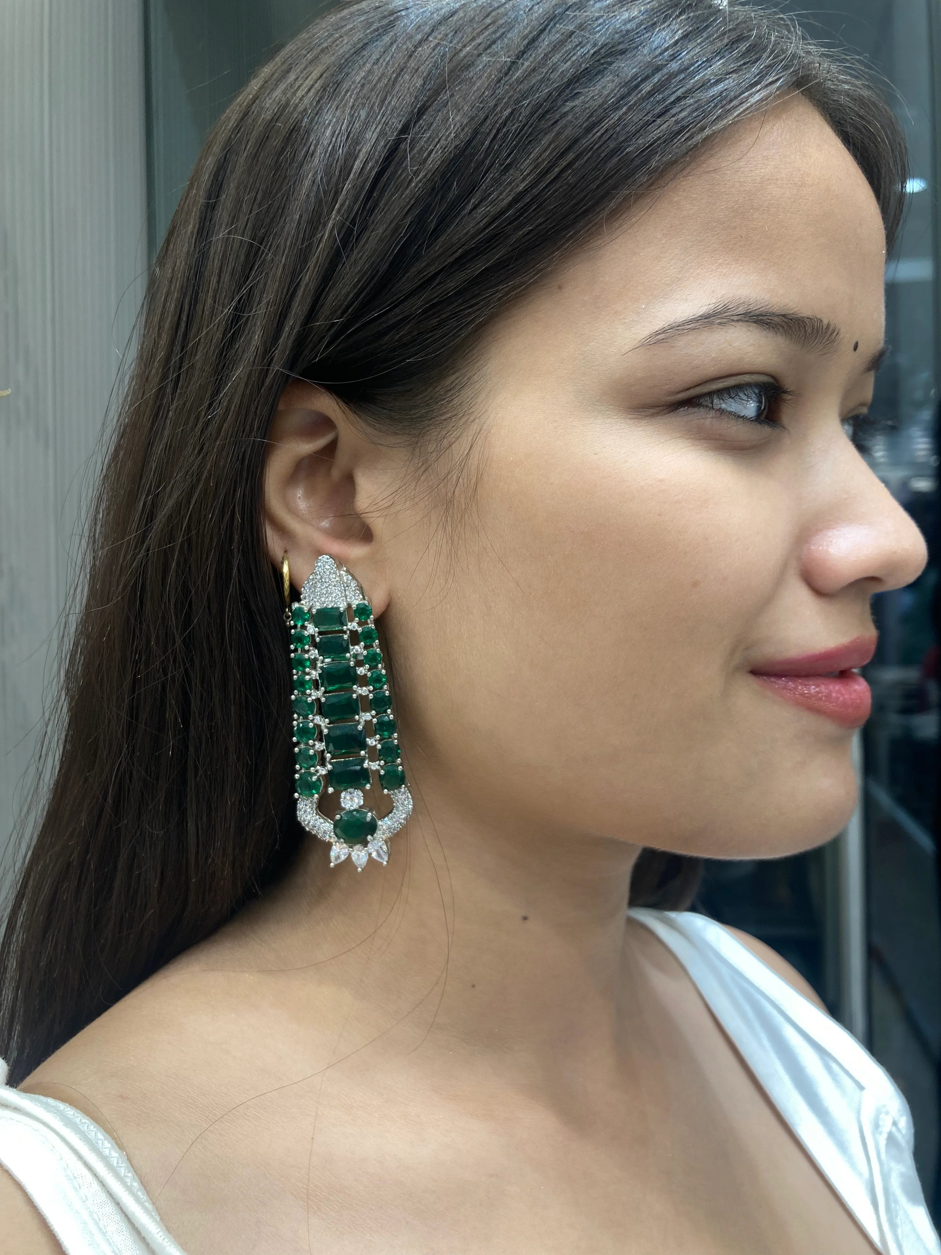 Emerald Crystal Ladder Drop Earrings