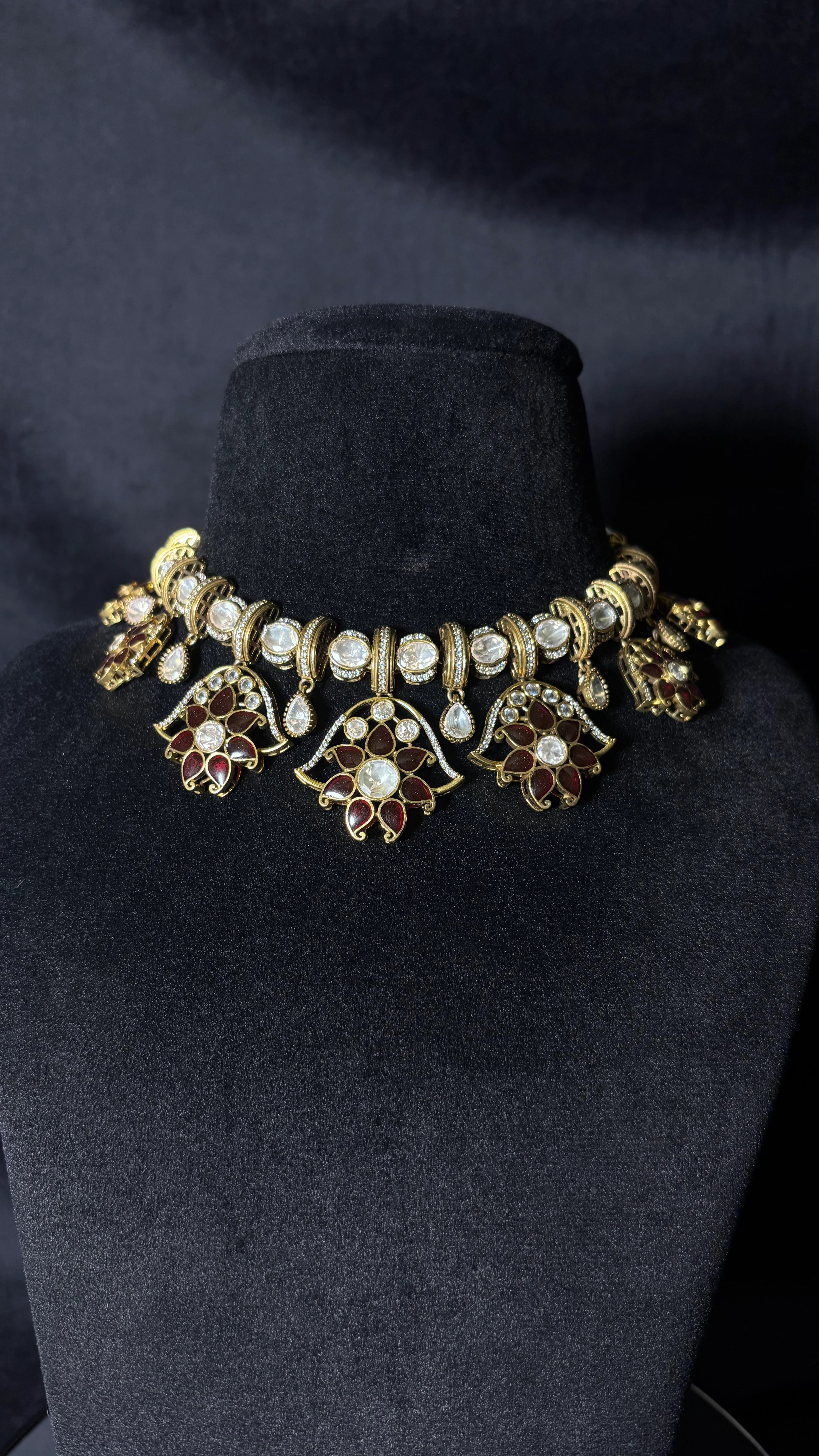 Maroon Flower Gold Plated Necklace