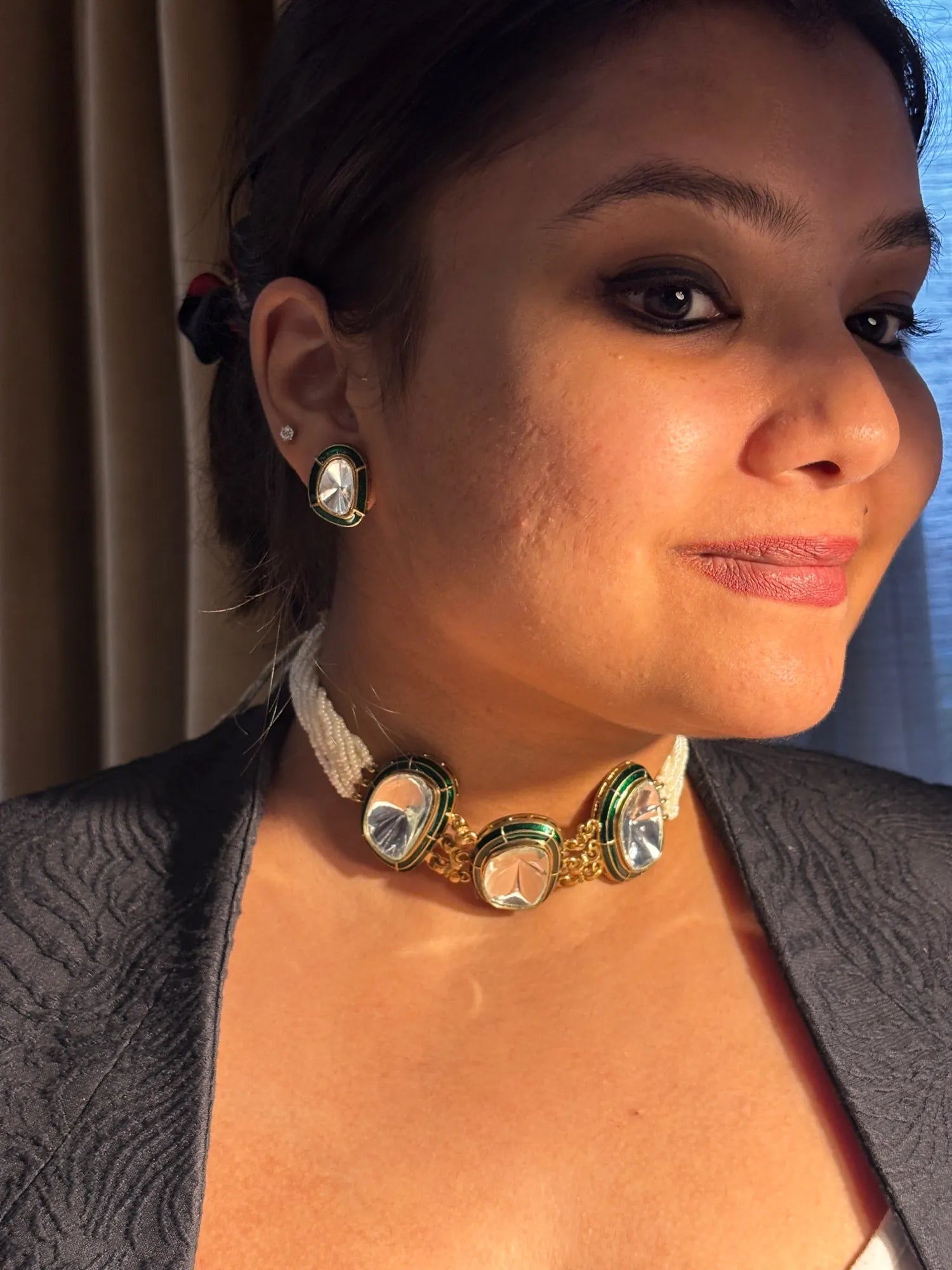 Emerald-Edged Polki Necklace Set