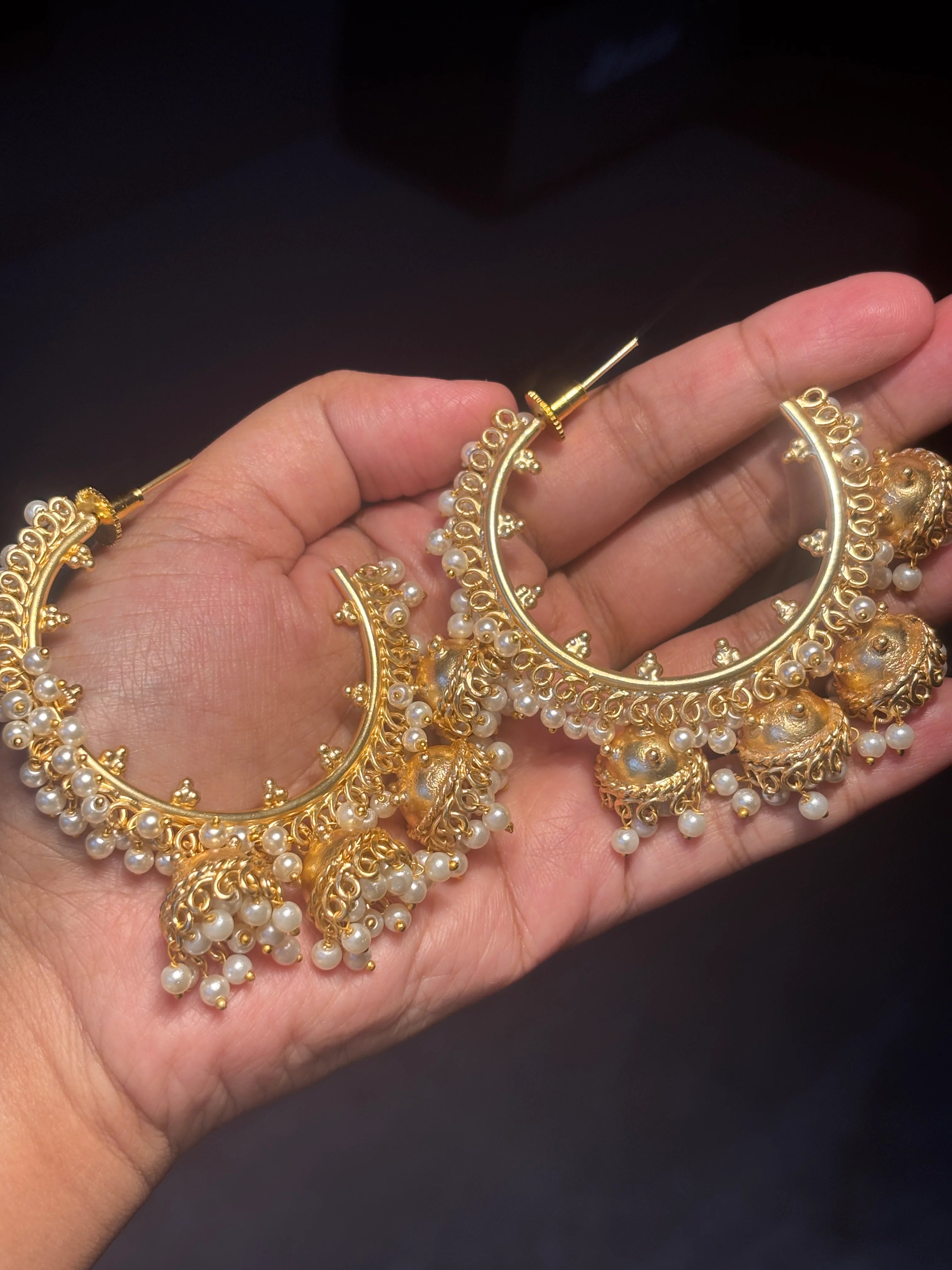 Midas Pearl Jhumka Hoop Earrings