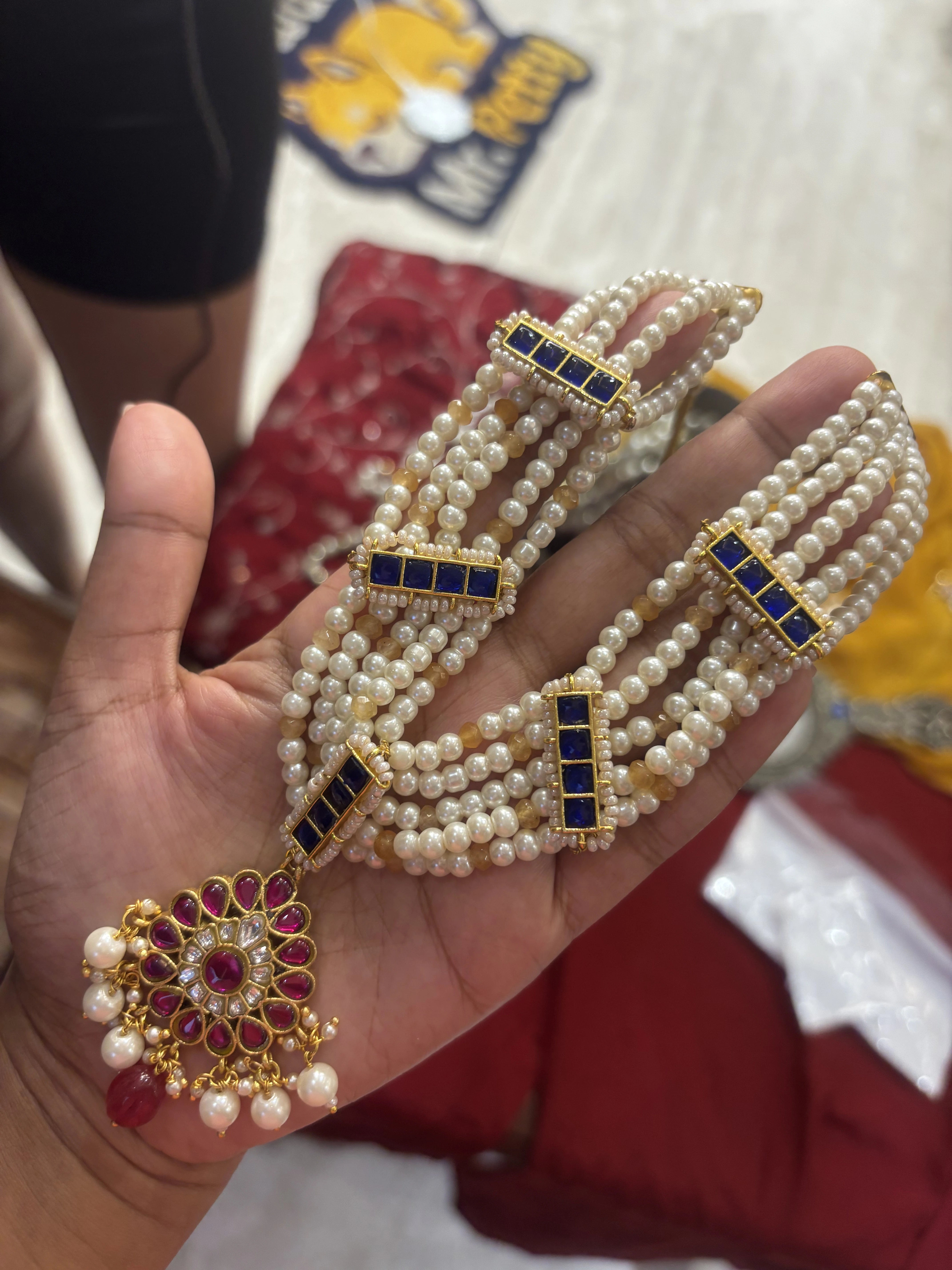 Saina Pink and Blue Necklace Set