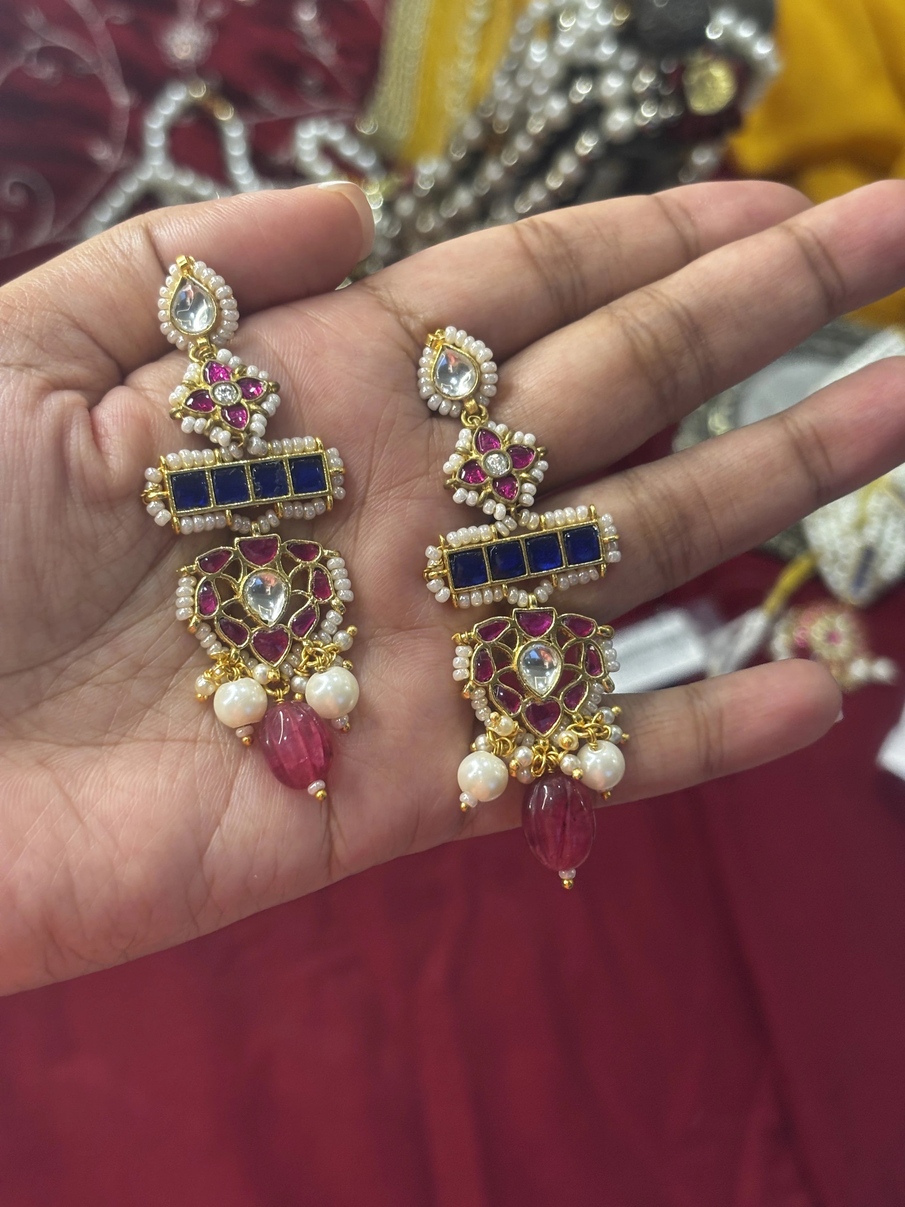 Saina Pink and Blue Necklace Set