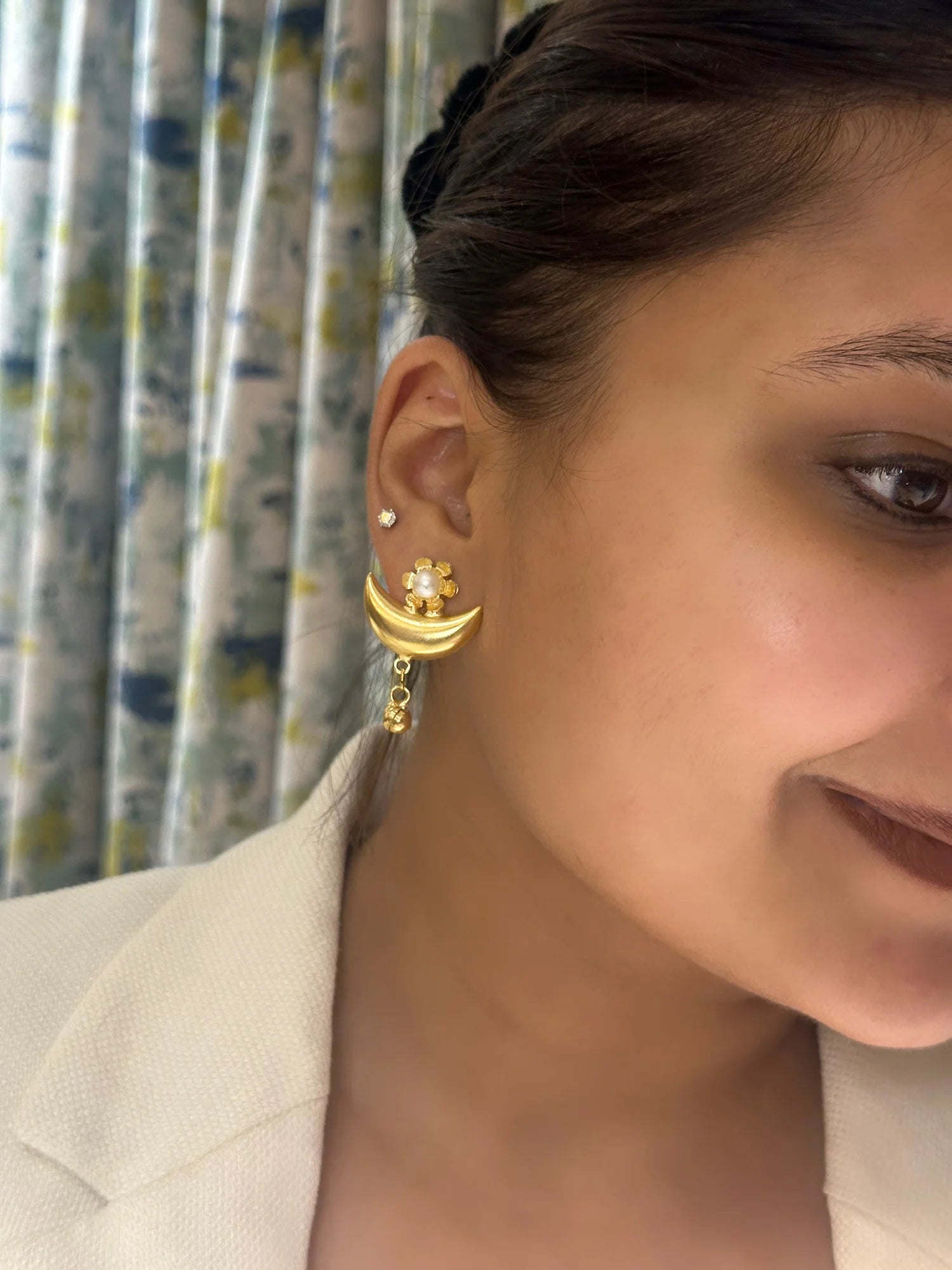 Midas Moon Pearl Drop Earrings