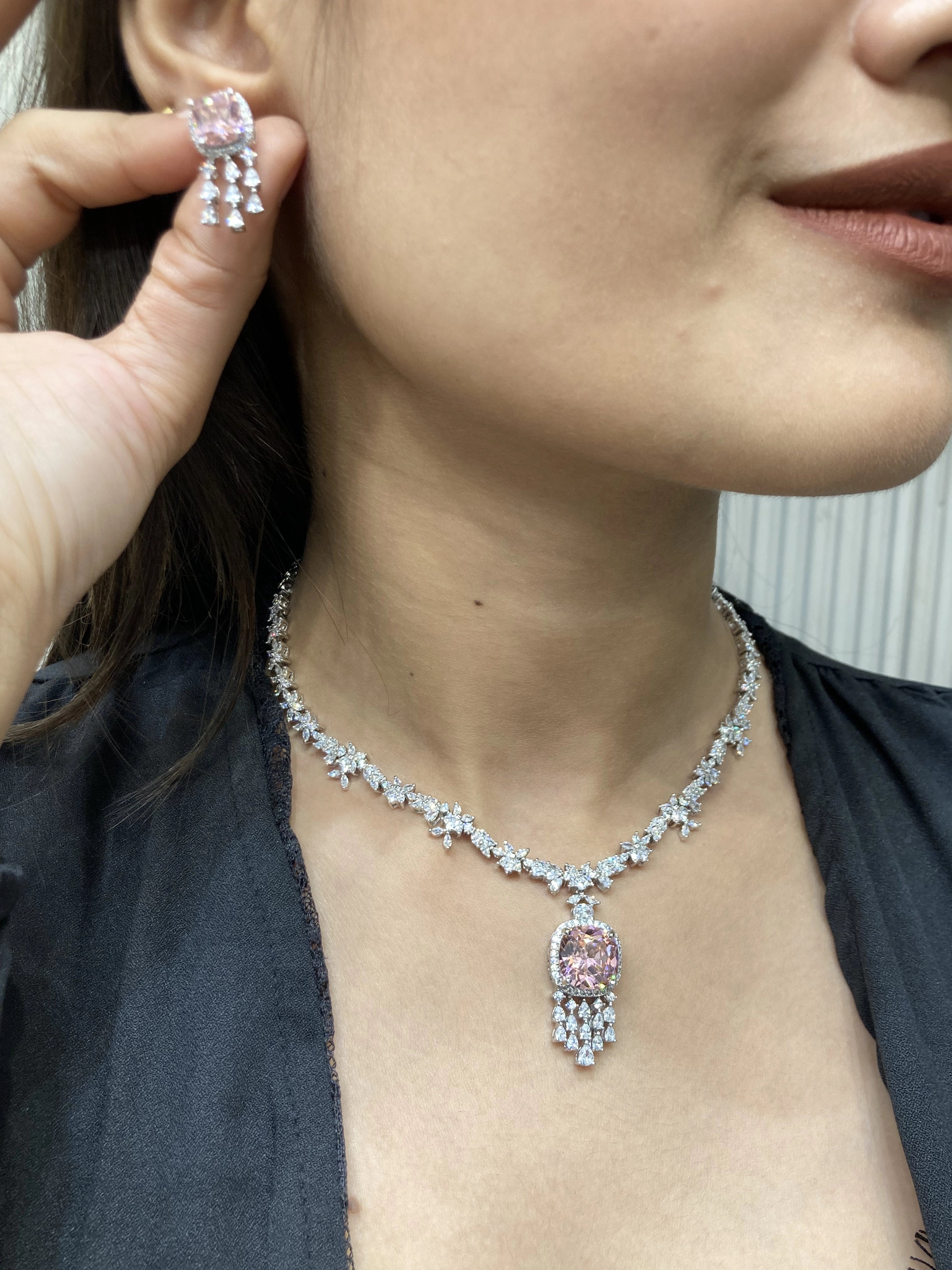 Aurora Rosaline Pink Sapphire Pendant Set