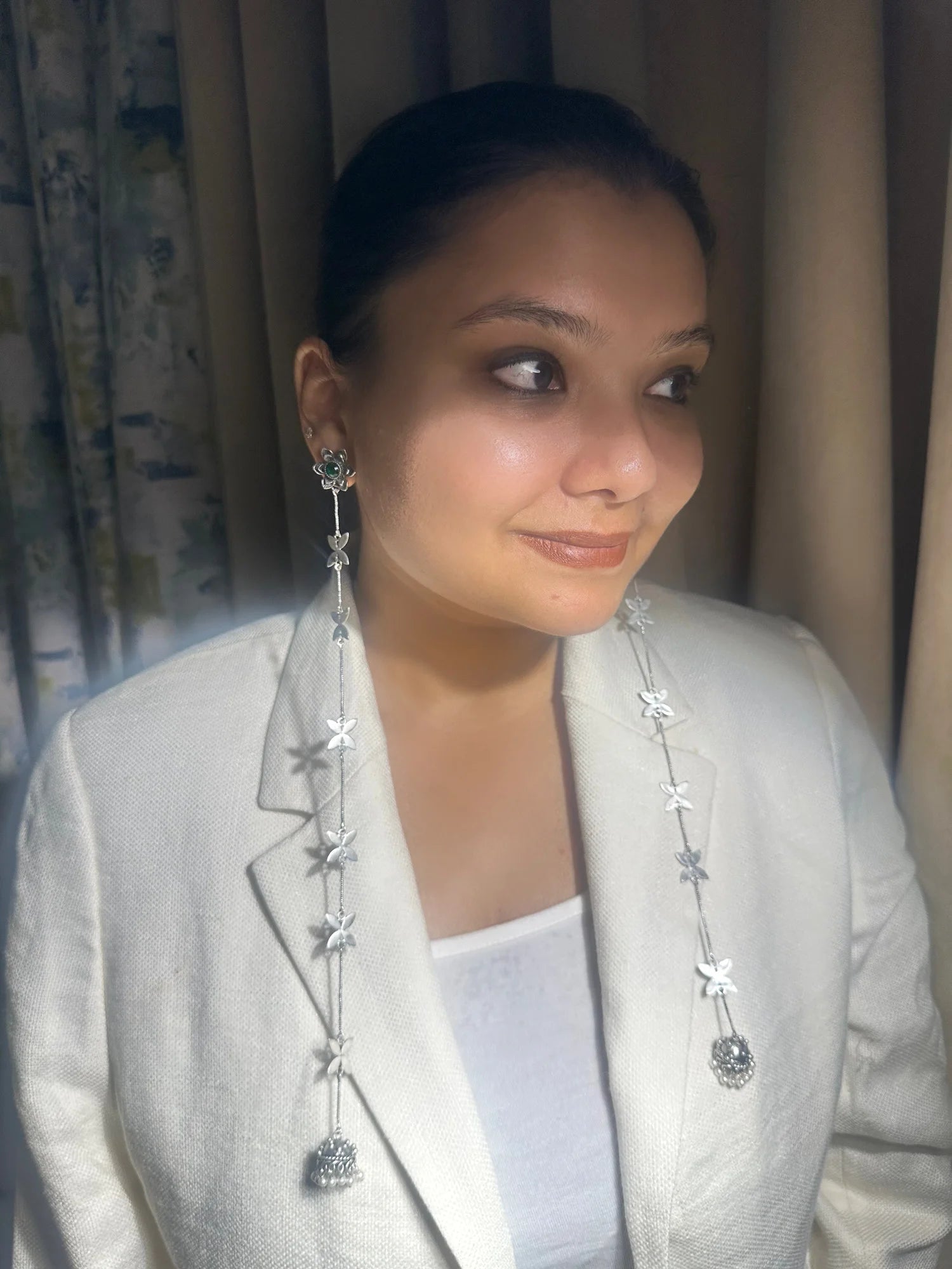 Midas Green Silver Bloom Chain Drop Earrings