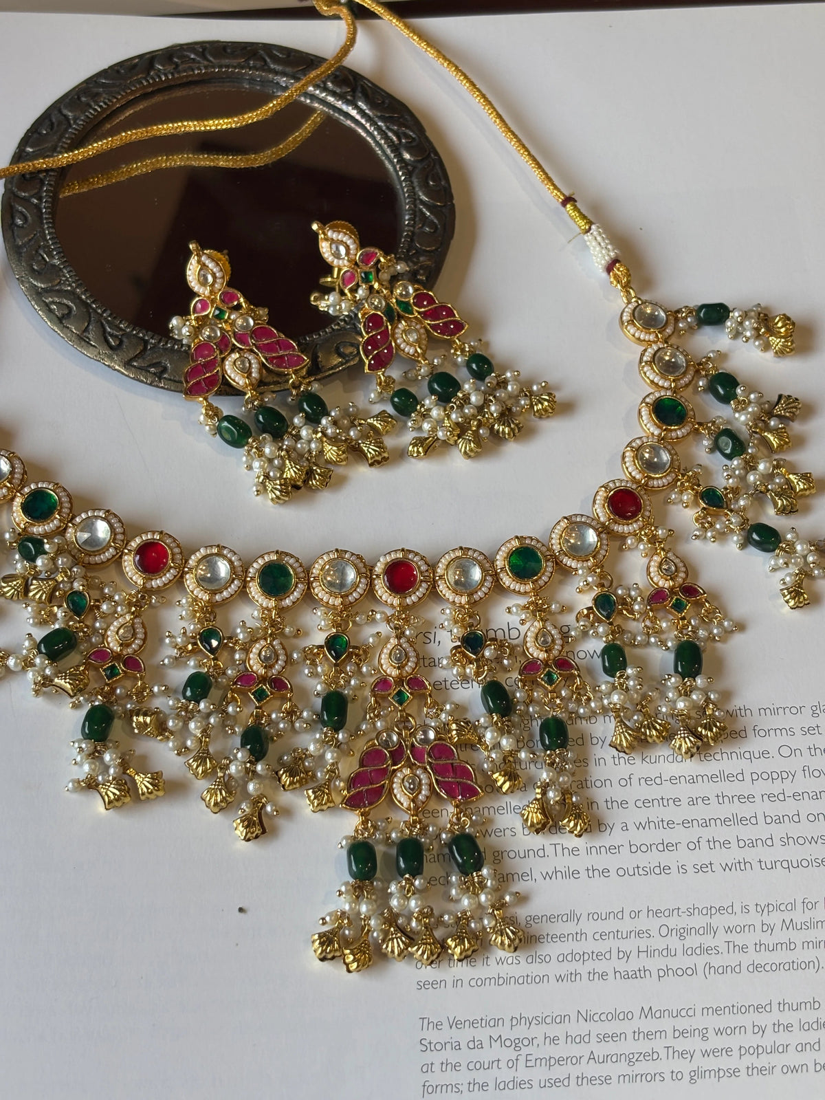 Kundanjali Necklace With Red and Green Hangings
