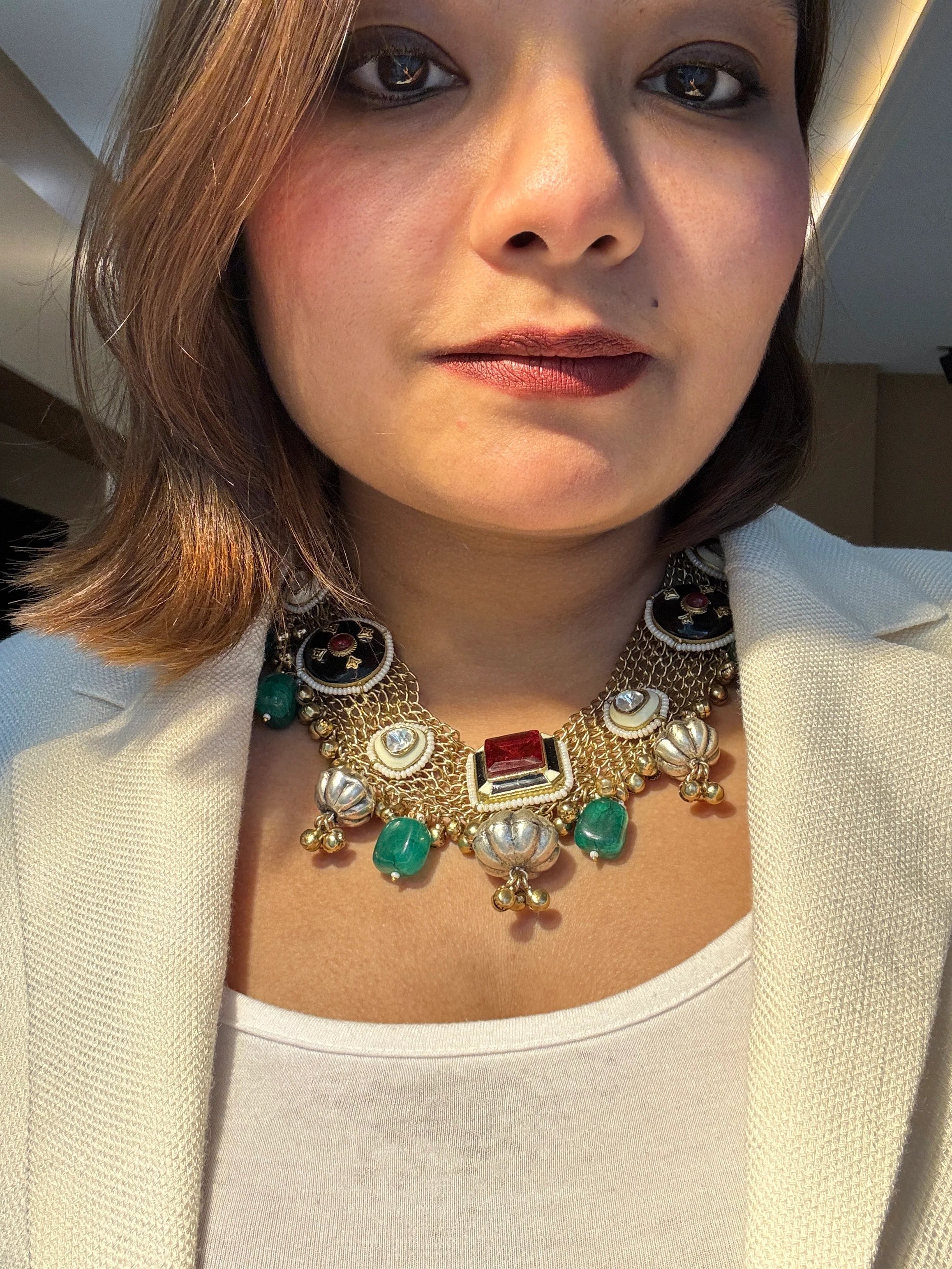 Ruby Doublet Stone Jaal Necklace