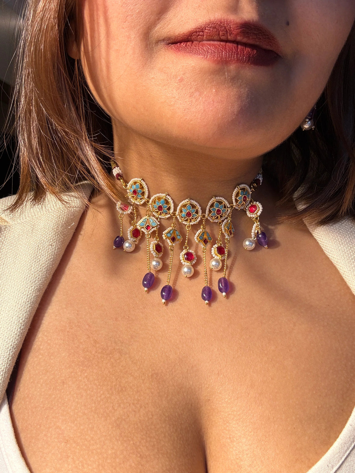 Purple and Mint Red Rangrez Choker
