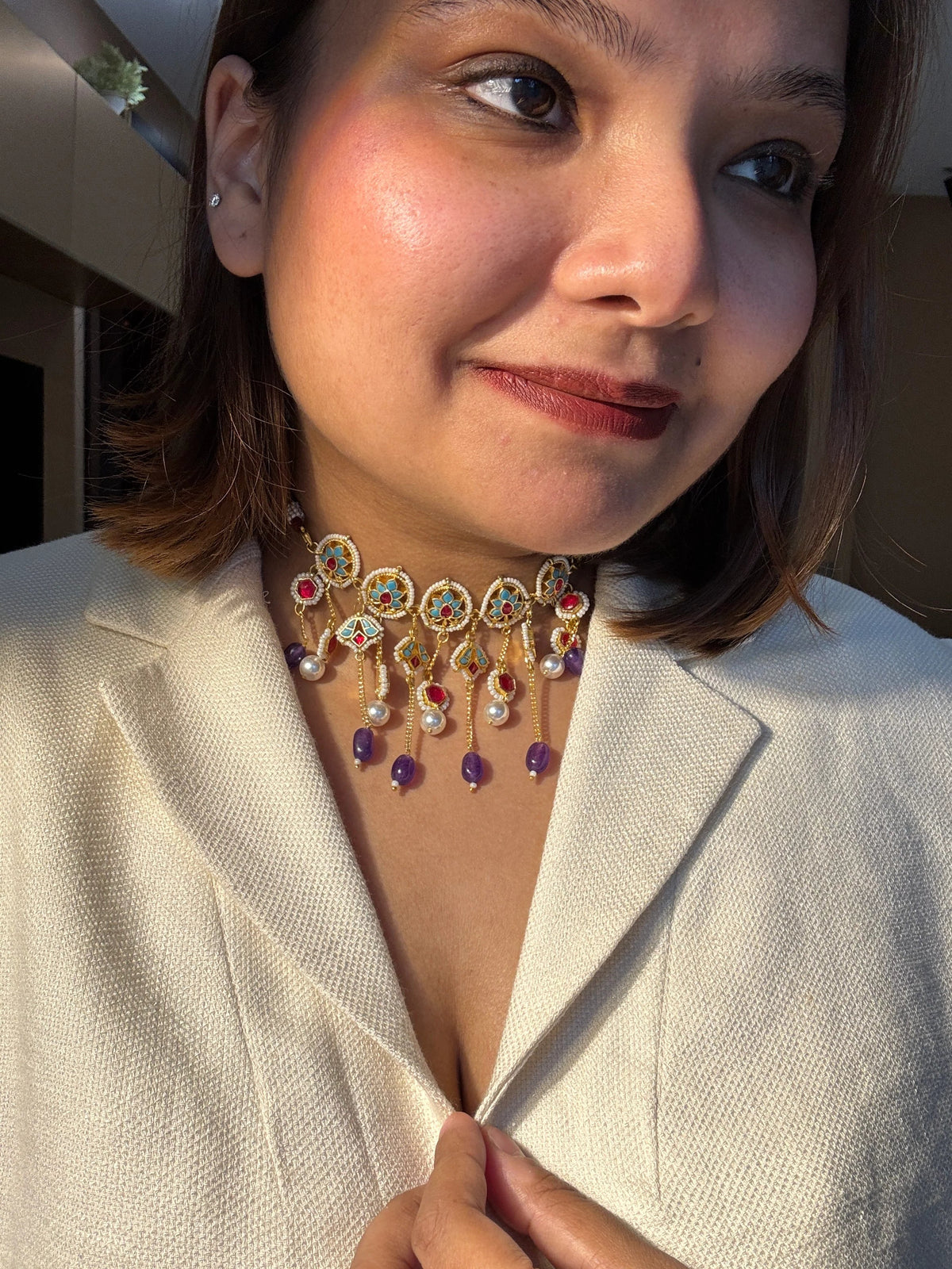 Purple and Mint Red Rangrez Choker