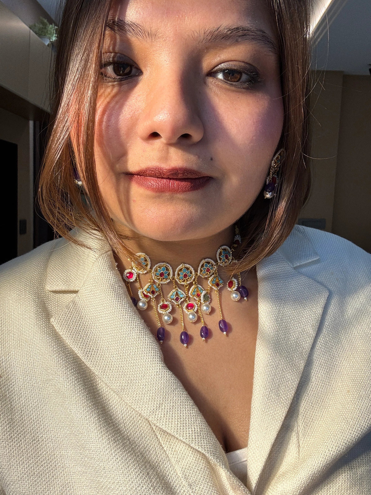 Purple and Mint Red Rangrez Choker
